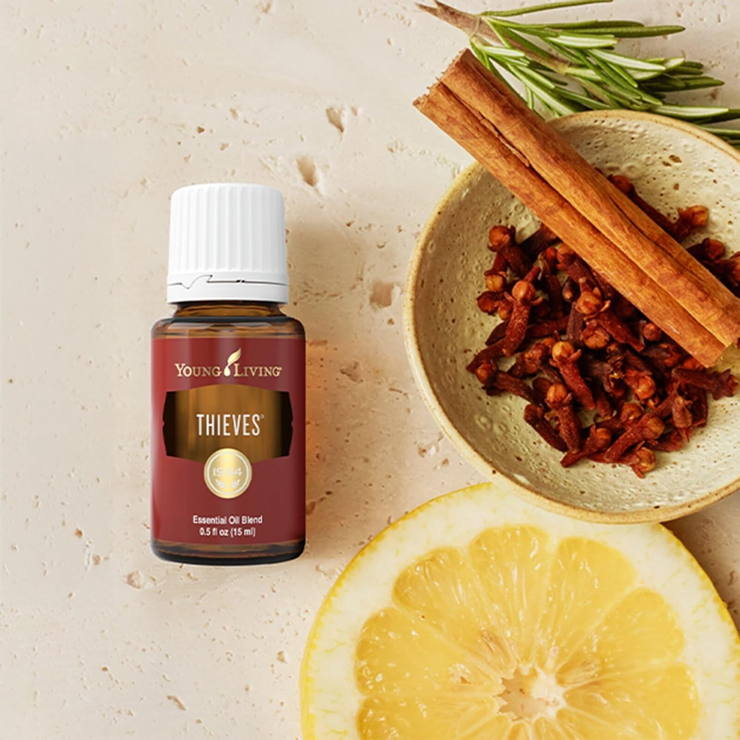 Young Living Thieves Essential Oil Blend 15ml | Natural Aromatherapy Oil for Diffuser & Topical Use with Clove, Eucalyptus & Rosemary | Revitalizing Household Essential Oil
