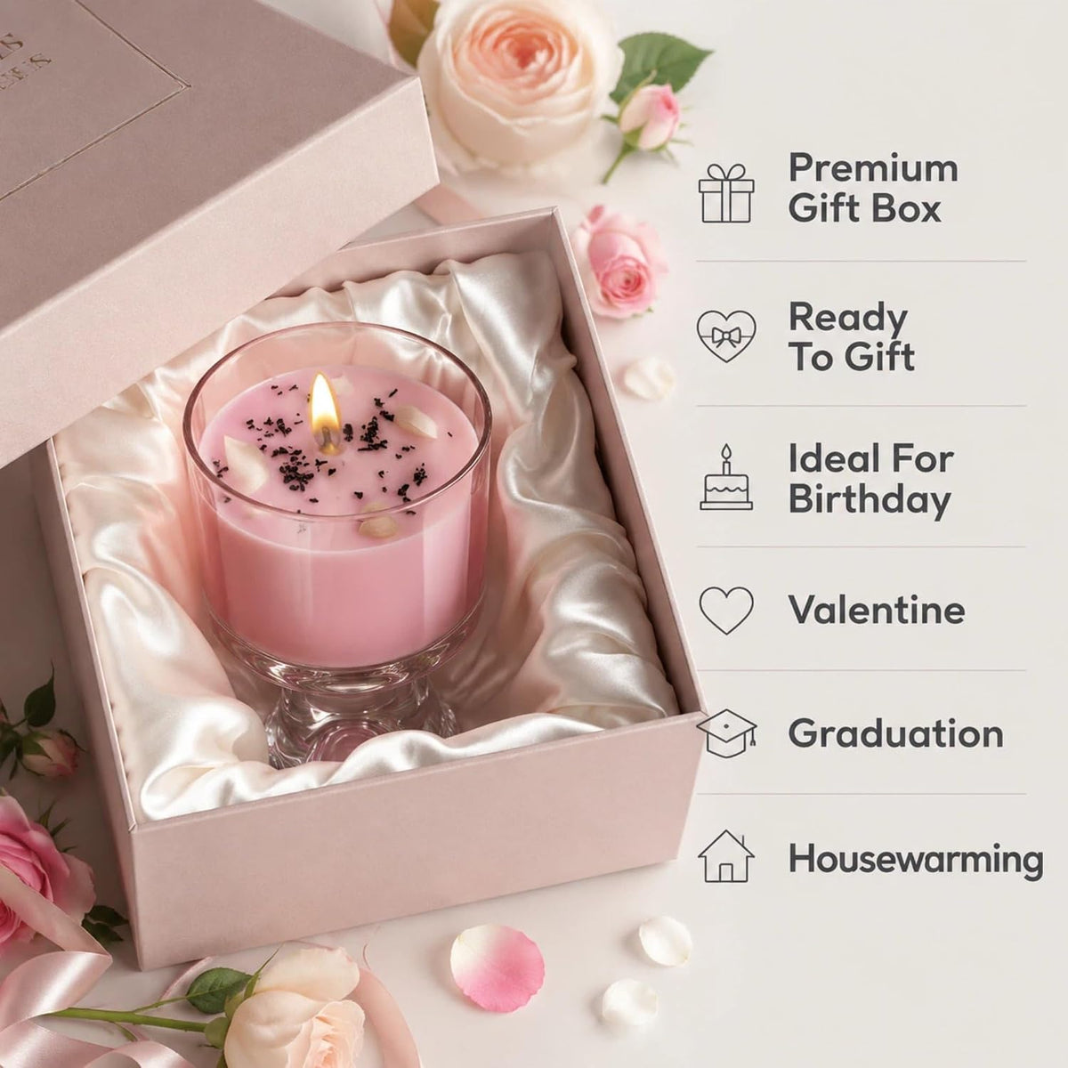 Soy Candle, Rose &amp; Crystals, 48-Hour Burn, Aromatherapy