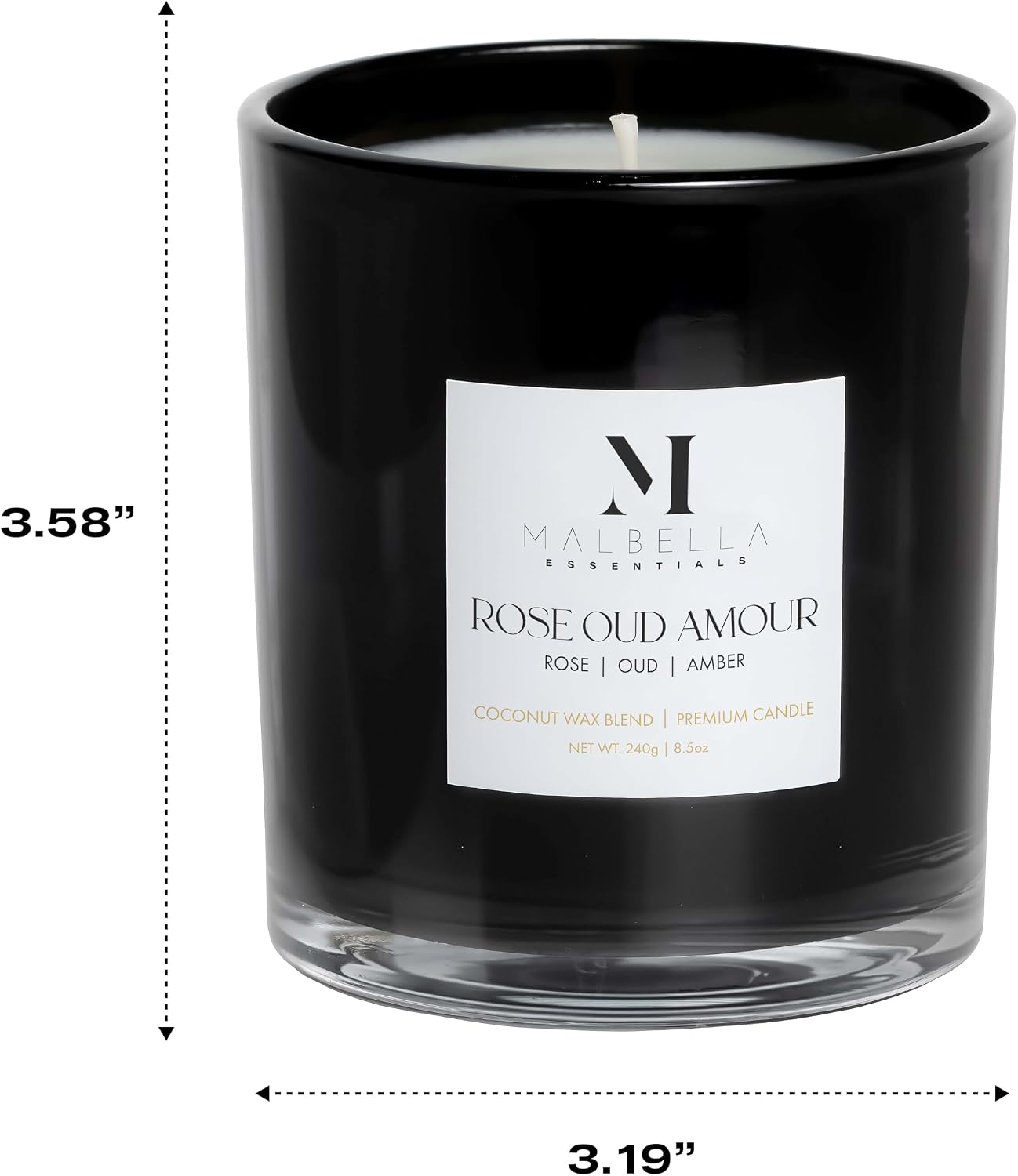 Rose Oud Amour Luxury Scented Candle for Women & Men | 8.5 oz Hand-Poured Coconut Wax Blend | Modern Self-Care Aromatherapy Candle | 50 Hr Burn | Gift-Ready Glossy Glass Vessel