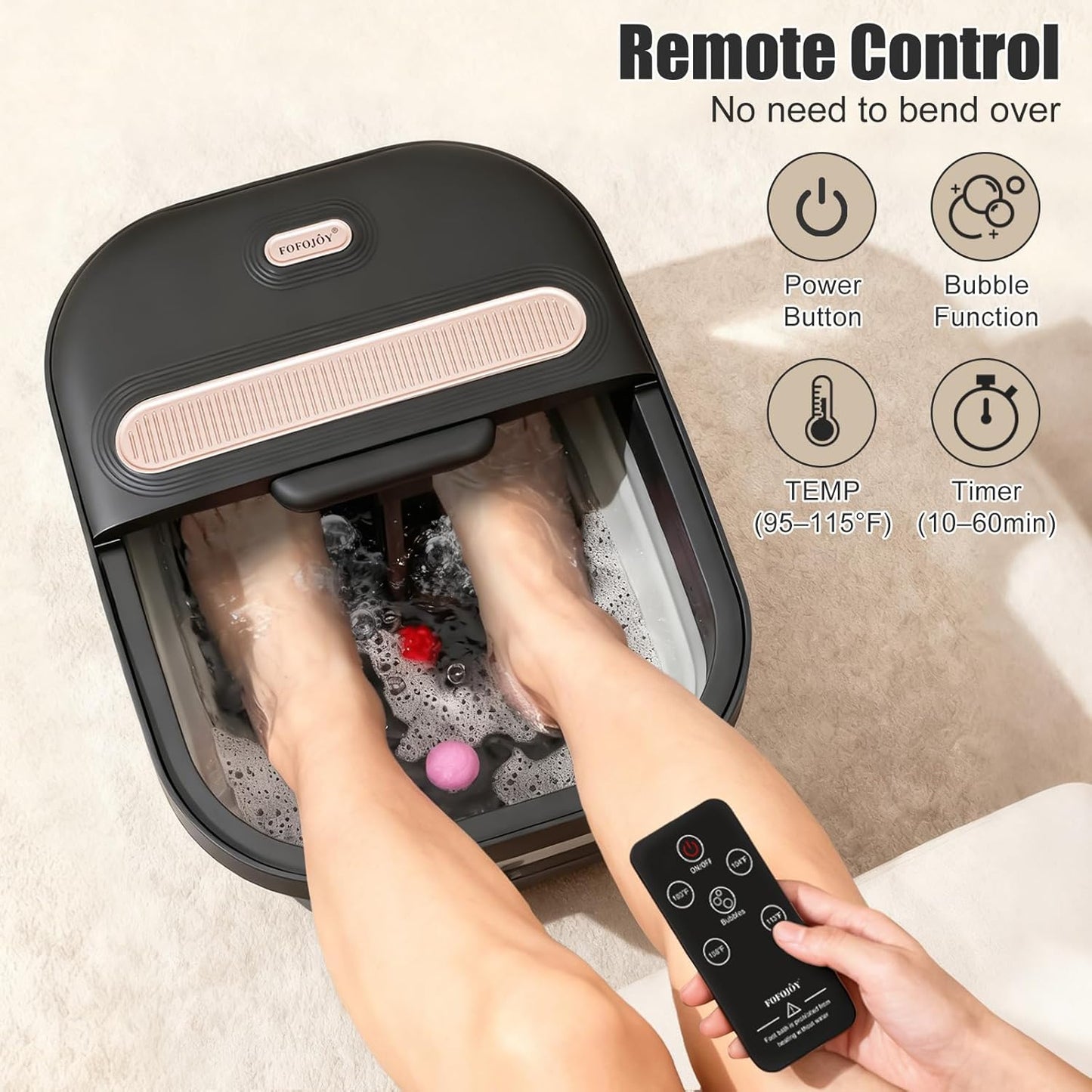 Collapsible Foot Spa Bath with Massager and Heat and Bubble Jets, Temperature Control, Remote Control, Pumice Stone, Pedicure Foot Spa for Relaxation Gift for Women Man