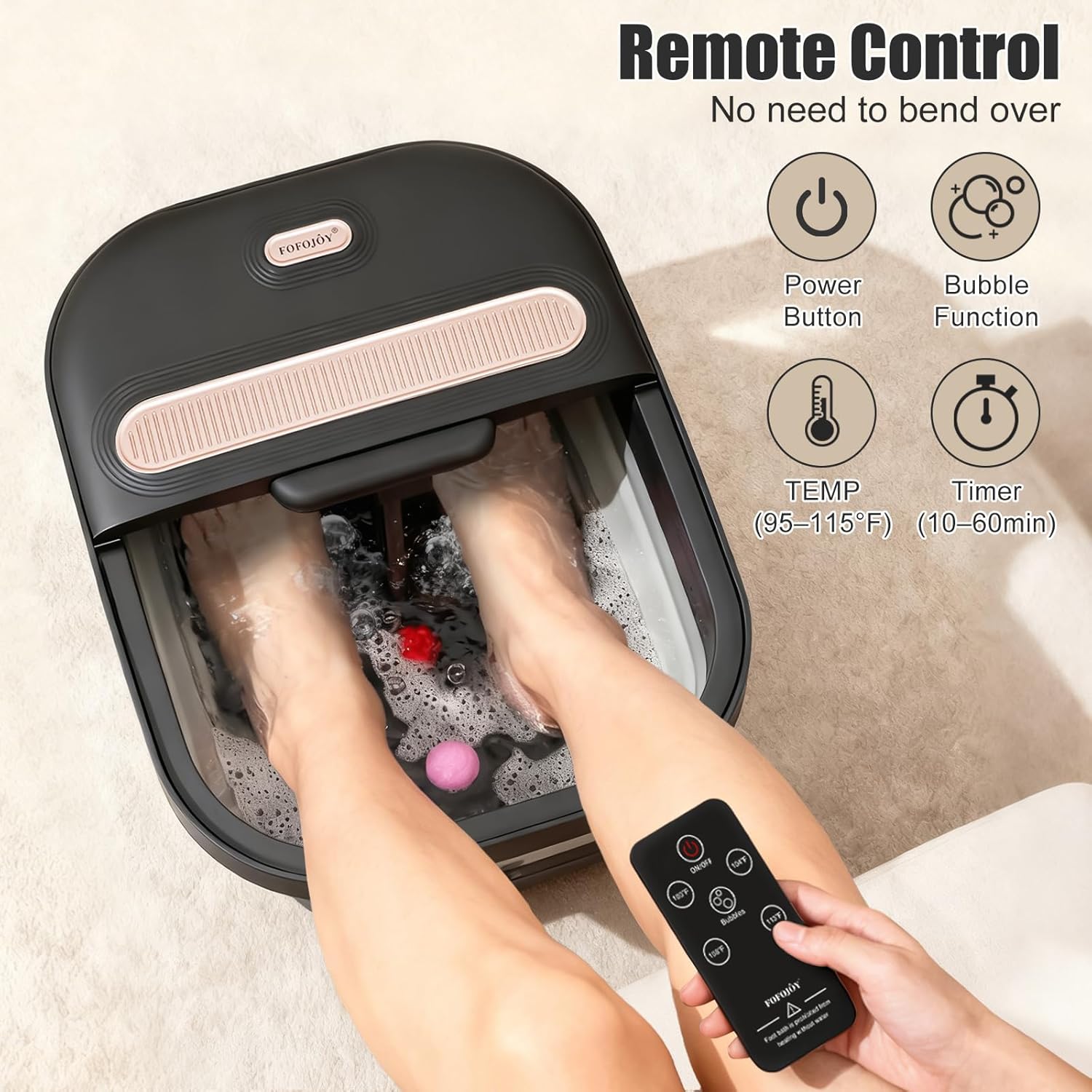 Collapsible Foot Spa Bath with Massager and Heat and Bubble Jets, Temperature Control, Remote Control, Pumice Stone, Pedicure Foot Spa for Relaxation Gift for Women Man