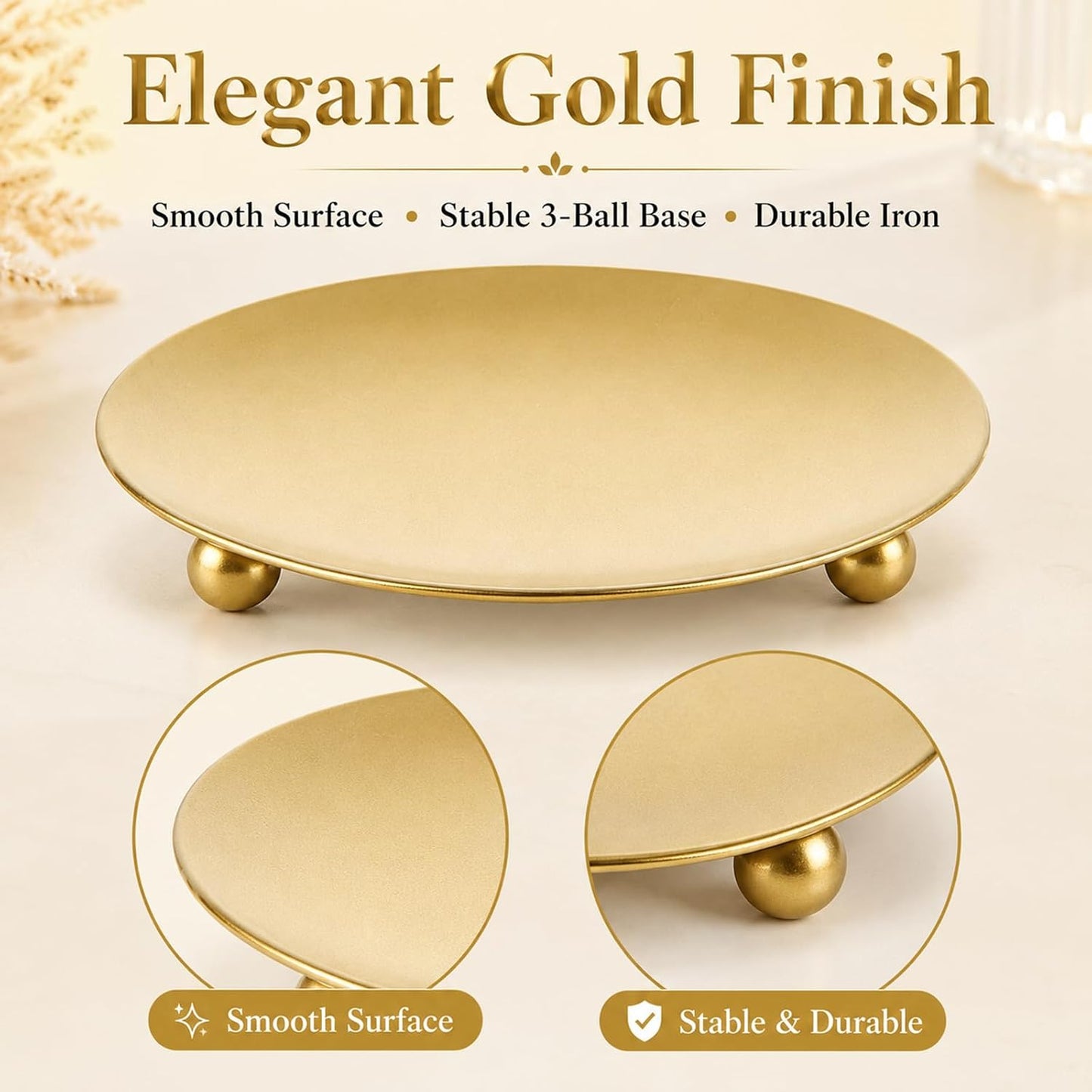 CYEAH 8 Pcs Gold Decorative Iron Plate Candle Holder, 4 in Candle Stand Candle Plate, Small Candle Tray, Iron Candle Holder Plate Metal Candle Stand for Coffee Table Decor, Wedding, Party, Home Decor