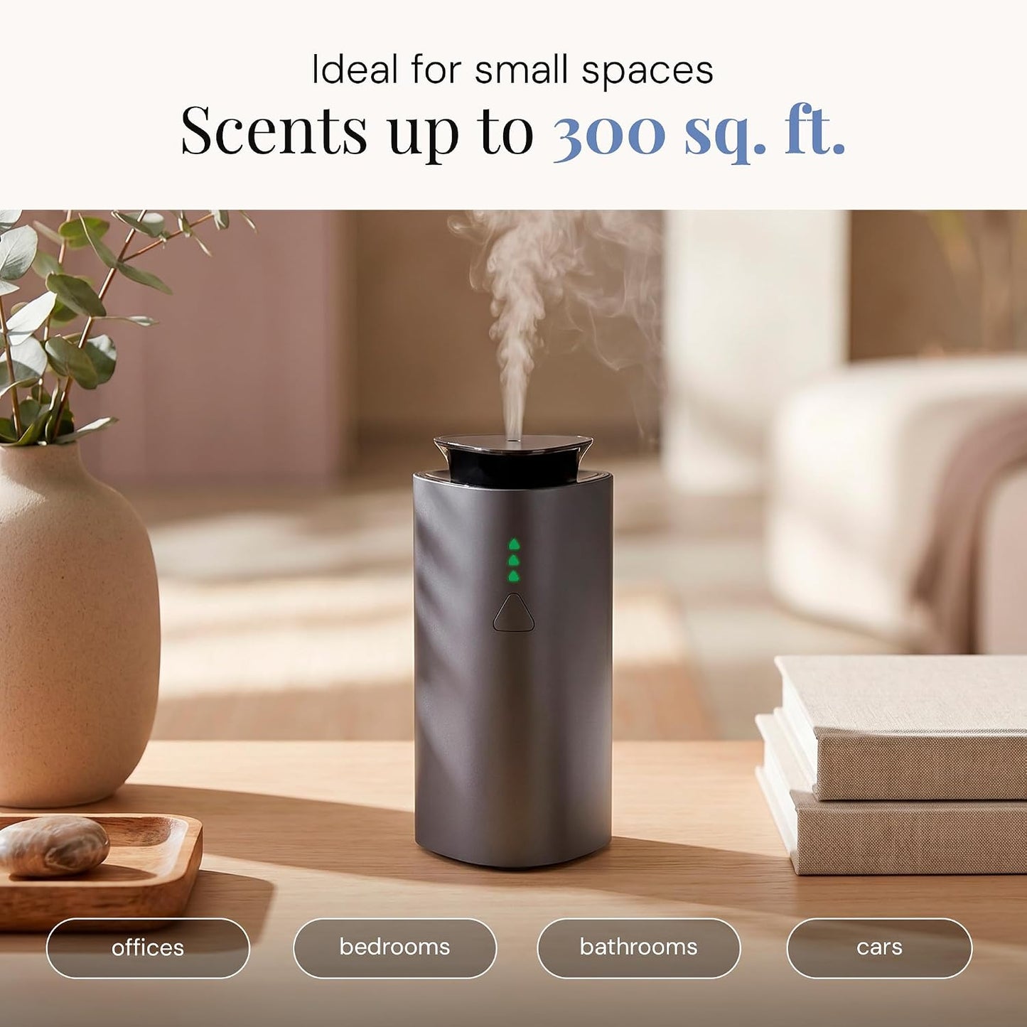 Air Esscentials The Mini Essential Oil Diffuser for Home, Waterless & Smart Portable Diffuser for Essential Oils, USB-C & Rechargeable with Adjustable Settings, Covers 300 Sq. Ft., Black
