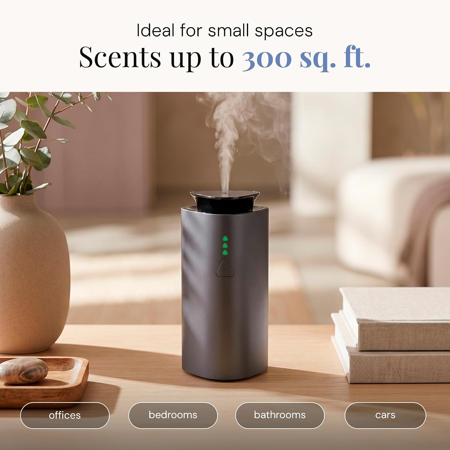 Air Esscentials The Mini Essential Oil Diffuser for Home, Waterless & Smart Portable Diffuser for Essential Oils, USB-C & Rechargeable with Adjustable Settings, Covers 300 Sq. Ft., Black