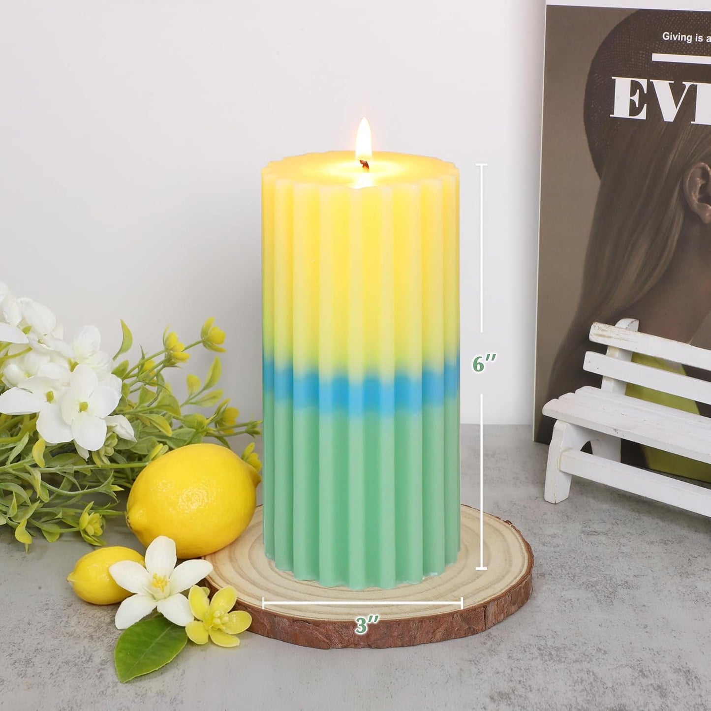 3x6 inch Yellow Pillar Candles Set of 3, Scented Pillar Candle, Dripless and Smokeless Large Candles, Candle for Home Decor, Dinner Table,Weddings, Holidays
