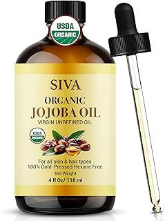 Siva Jojoba Organic Oil 4oz (118ml) Premium Cold-Pressed 100% Natural Organic Carrier Oil with Dropper for Face, Skin Care, Body Massage, Hair Care, Hair Oiling & Scalp Massage