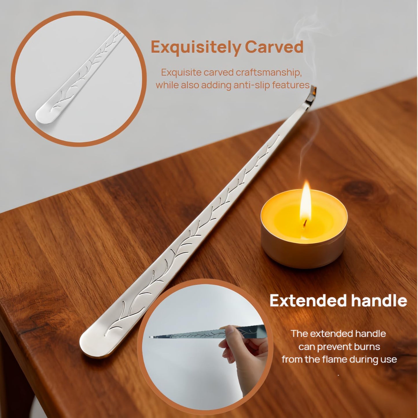 Candle Extinguishing Set, Nickel-Plated Copper, Modern Simplicity Style, Wick Cutter and Snuffer Hook, 7.09 and 7.87 Inch