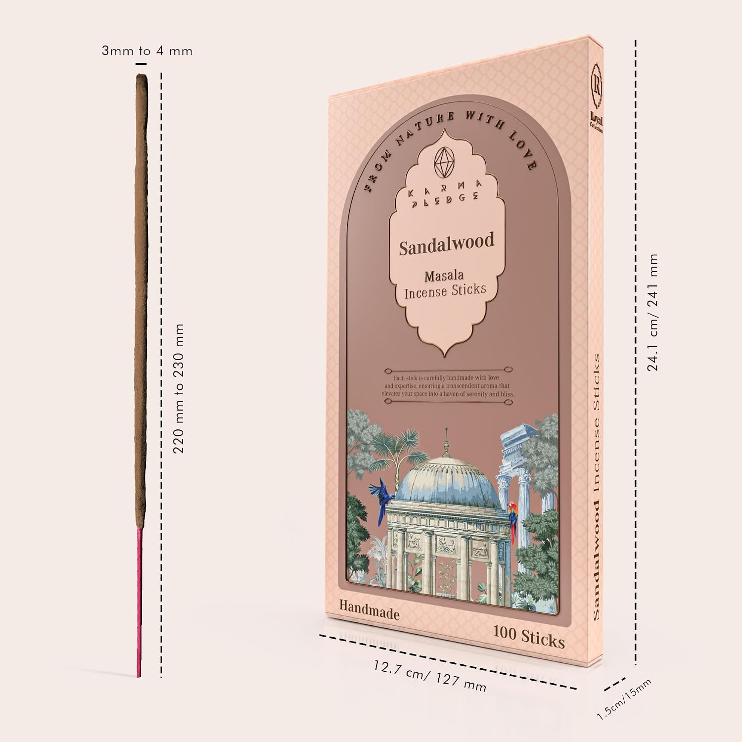 KarmaPledge Sandalwood Incense Sticks, Burn Time 45-60 Min, 100 Sticks