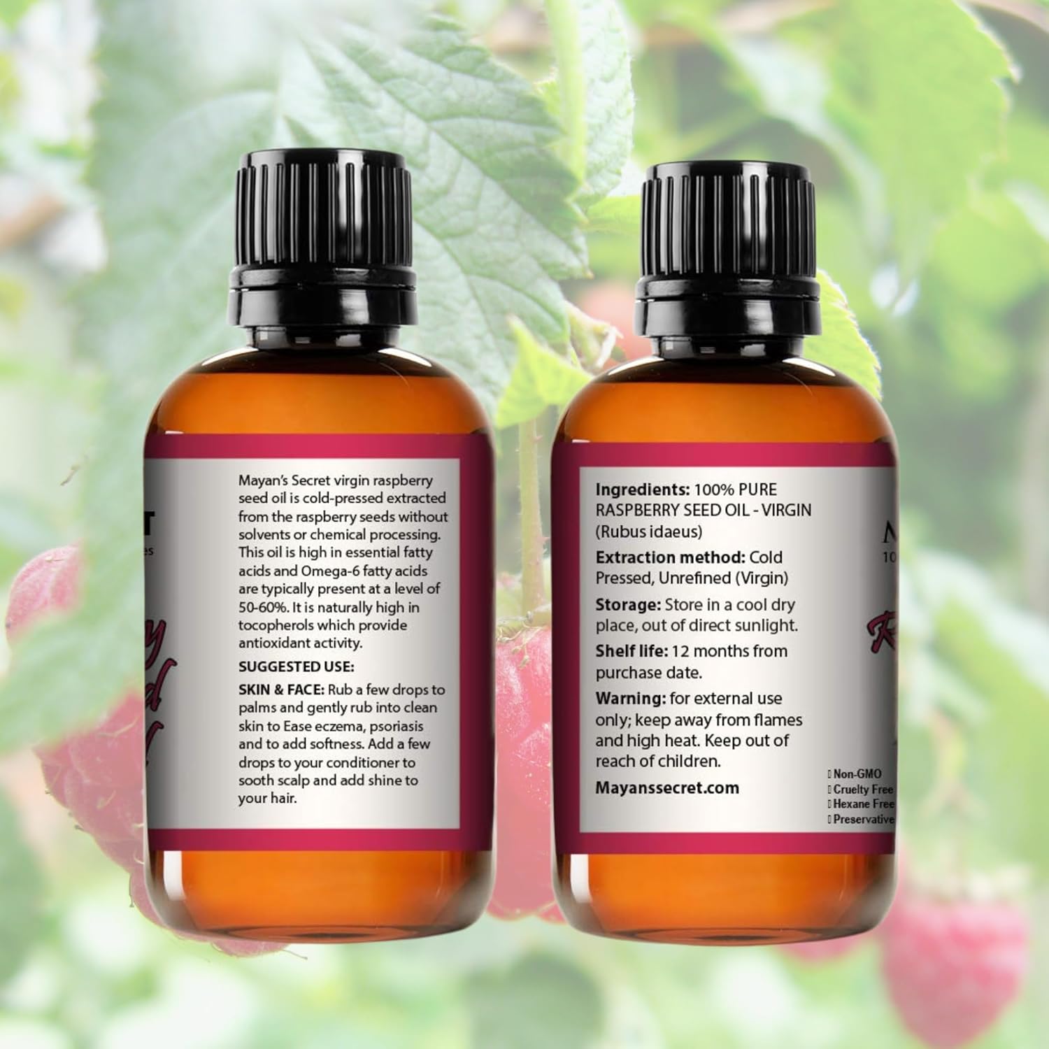Red Raspberry Seed Oil Cold Pressed Unrefined Virgin Undiluted 100 Percent Pure Natural Face Skin Hair Body Moisturizing Oil