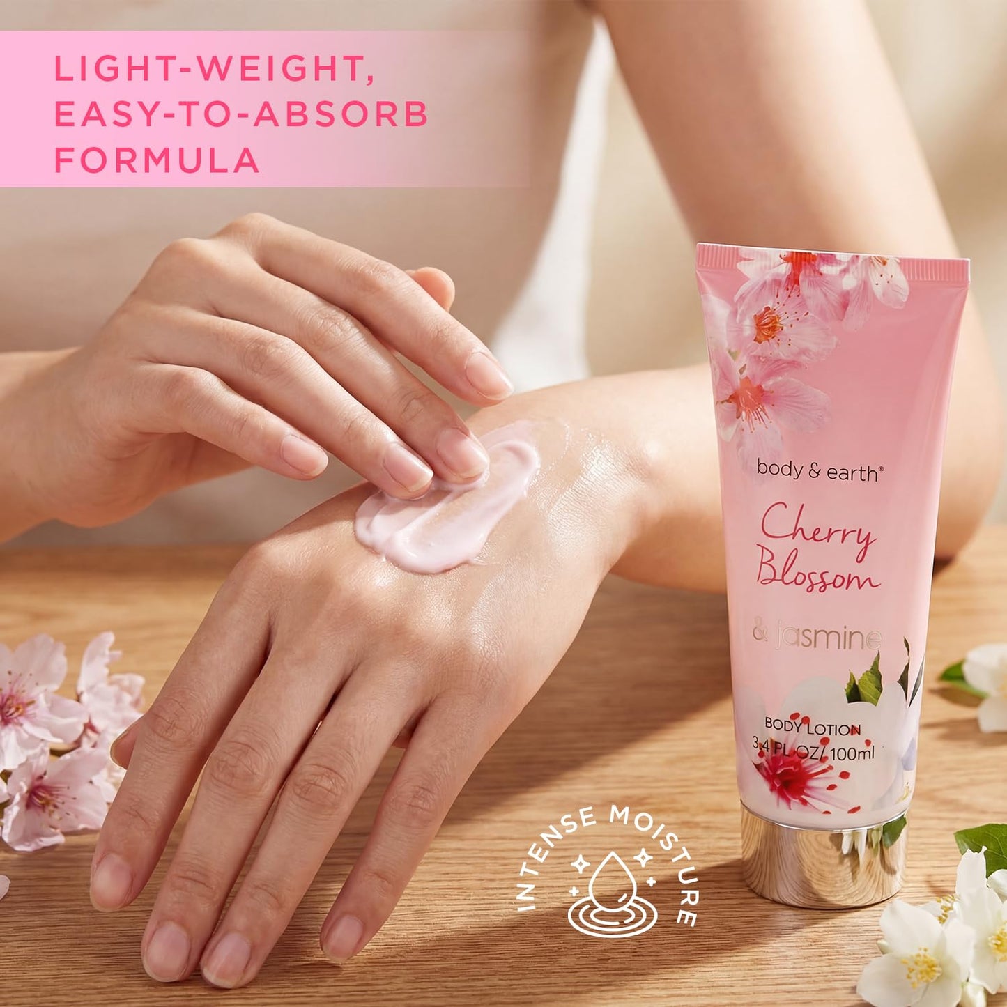 Body & Earth Spa Gifts for Women Self Care Kit - 8pcs Cherry Blossom & Jasmine Bath Sets for Women, Birthday, Mother's Day Gift Baskets for Mother, Wife, Girlfriends