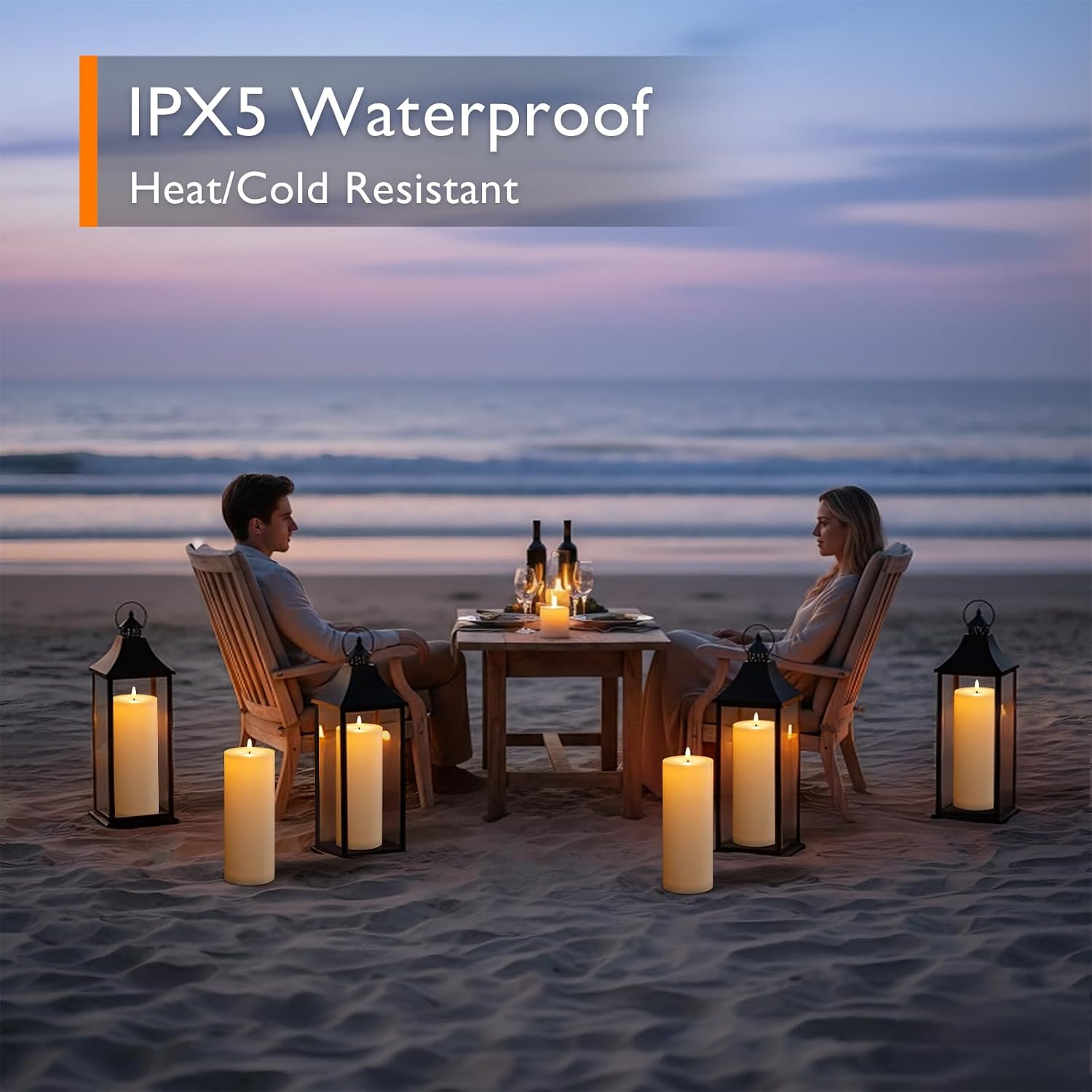 Homemory Outdoor Waterproof Flameless LED Candles 4" x 10", Battery Operated Large Pillar Candles with Remote & Timer, Long Lasting for Outdoor Lanterns & Patio, White, Set of 2