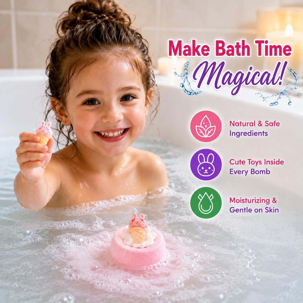 EvolutionUSA 12 Bloom Bath Bombs with Toys - Adorable Girl Bath Bomb Set, Bubbly Kids Bathbombs, Fizzy Bath Ball, Kids Bath Bombs for Girls, Childrens Bath Bomb Set Easter, Birthday, Christmas Gift