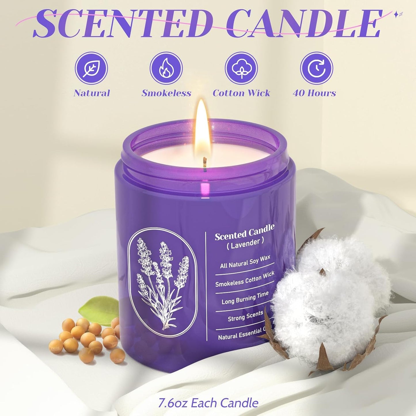 WarmEmbrace Lavender Scented Candles for Women, 7.5 oz Highly -Scented Soy Candle for Home Scented, Birthday Mothers Day Gifts for Mom, Housewarming Gift