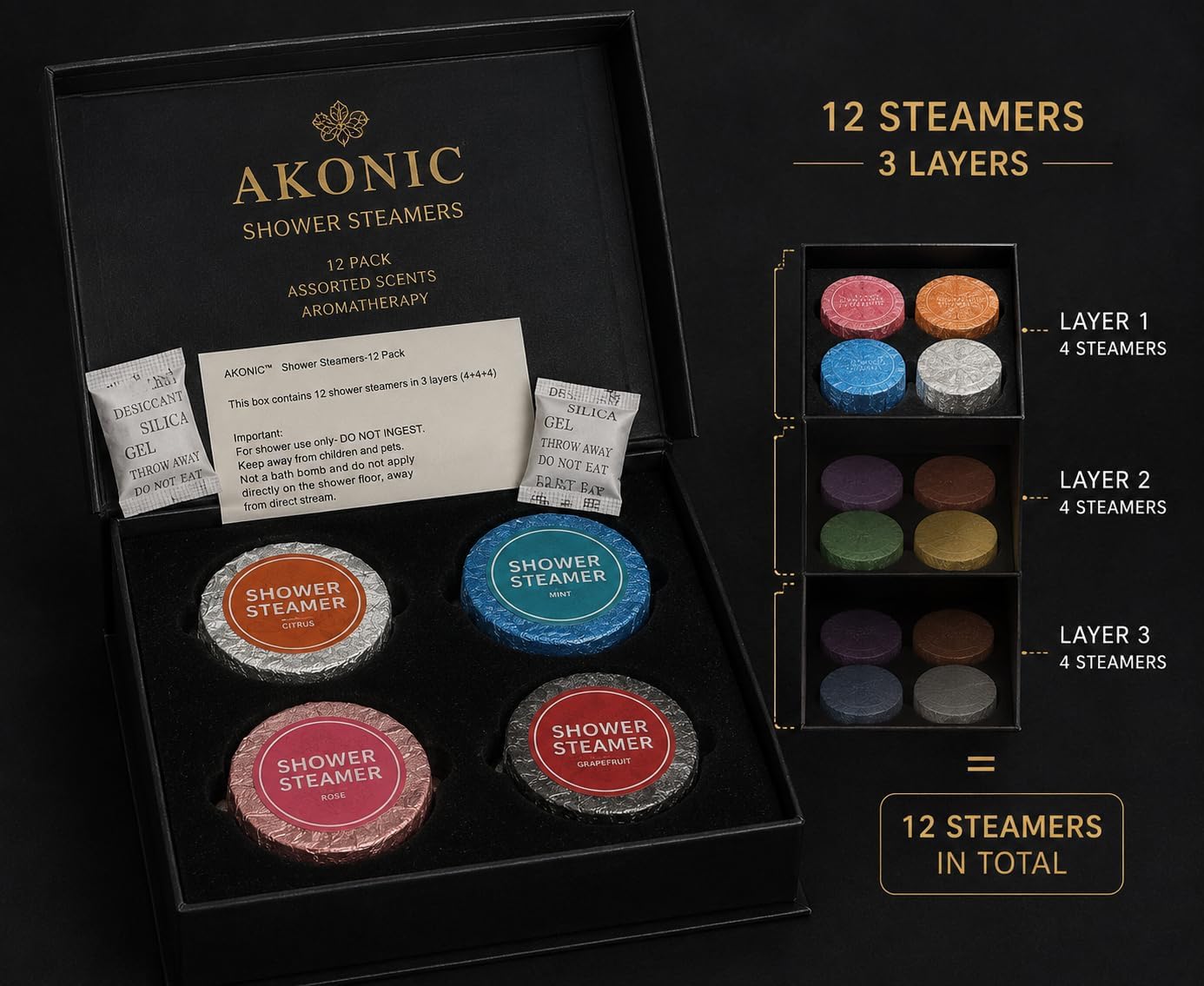 AKONIC Shower Steamers – 12 Pack – Assorted Scents Lavender