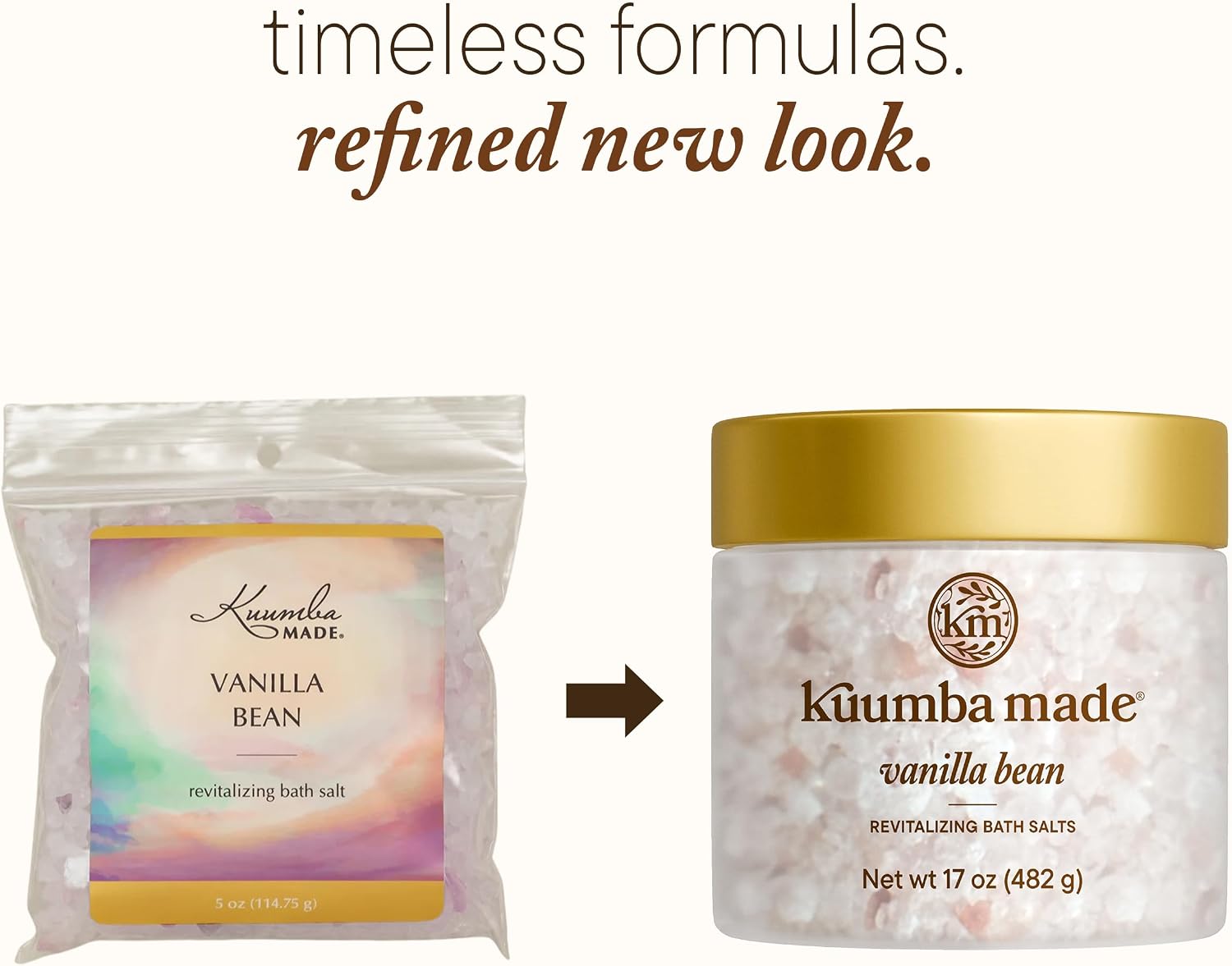 Kuumba Made Vanilla Bean Bath Salt, Mineral-Rich Soaking Salts for Soft Skin and Relaxation, 17 Oz