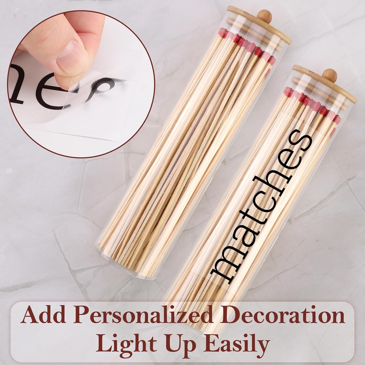Acrylic 11 inch Long Matches Holder with Lid Sticker Farmhouse Match Holder for Fireplace Farmhouse Decor (No Include Matches)