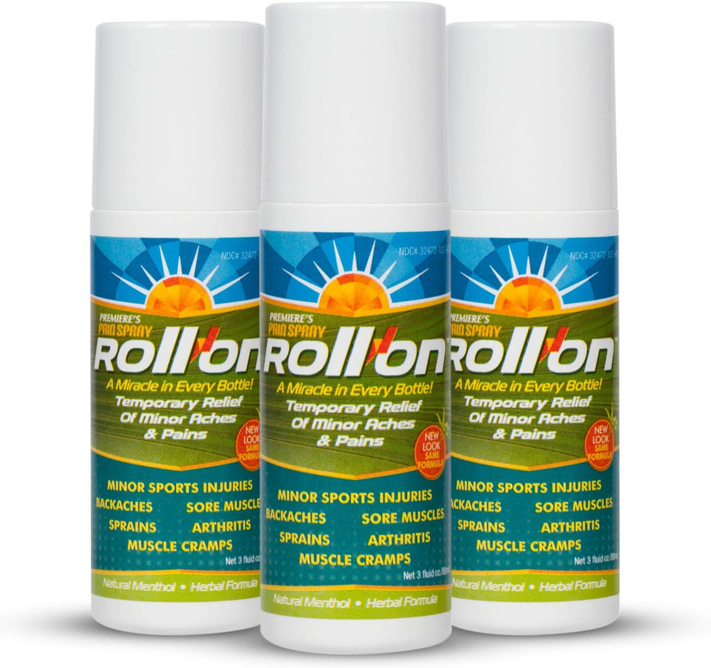All-Natural Menthol & Peppermint Roller Herbal Blend for Joint and Nerve Pain, Muscle Soreness, Sprains, Cramps, Sports Injuries, Back Pain & Neck Shoulder Aches - 3 Pack