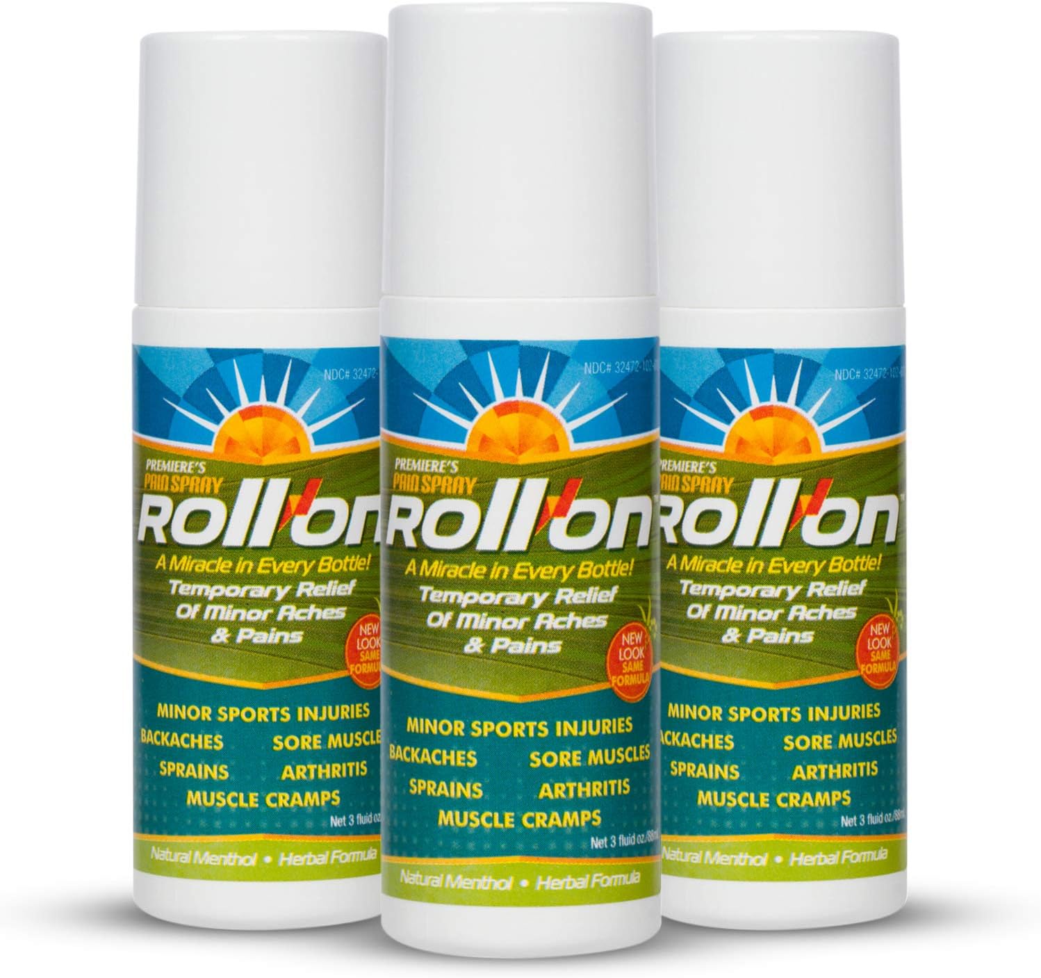 All-Natural Menthol & Peppermint Roller Herbal Blend for Joint and Nerve Pain, Muscle Soreness, Sprains, Cramps, Sports Injuries, Back Pain & Neck Shoulder Aches - 3 Pack