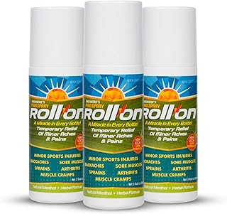 All-Natural Menthol & Peppermint Roller Herbal Blend for Joint and Nerve Pain, Muscle Soreness, Sprains, Cramps, Sports Injuries, Back Pain & Neck Shoulder Aches - 3 Pack