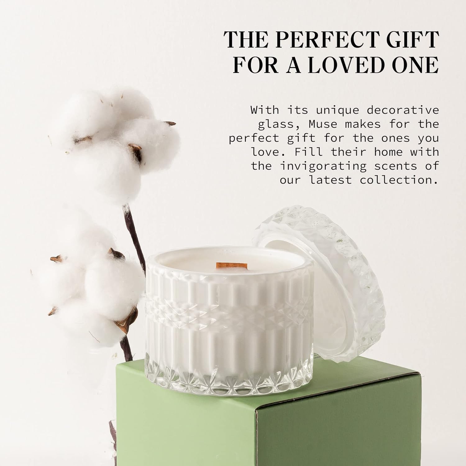 Fresh Cotton Scented Candle, Crackling Wood Wick Candles for Home Scented, 7.4oz Natural Soy Wax, Aromatherapy Candle Gifts for Women on Valentines Day Birthday Mothers Day