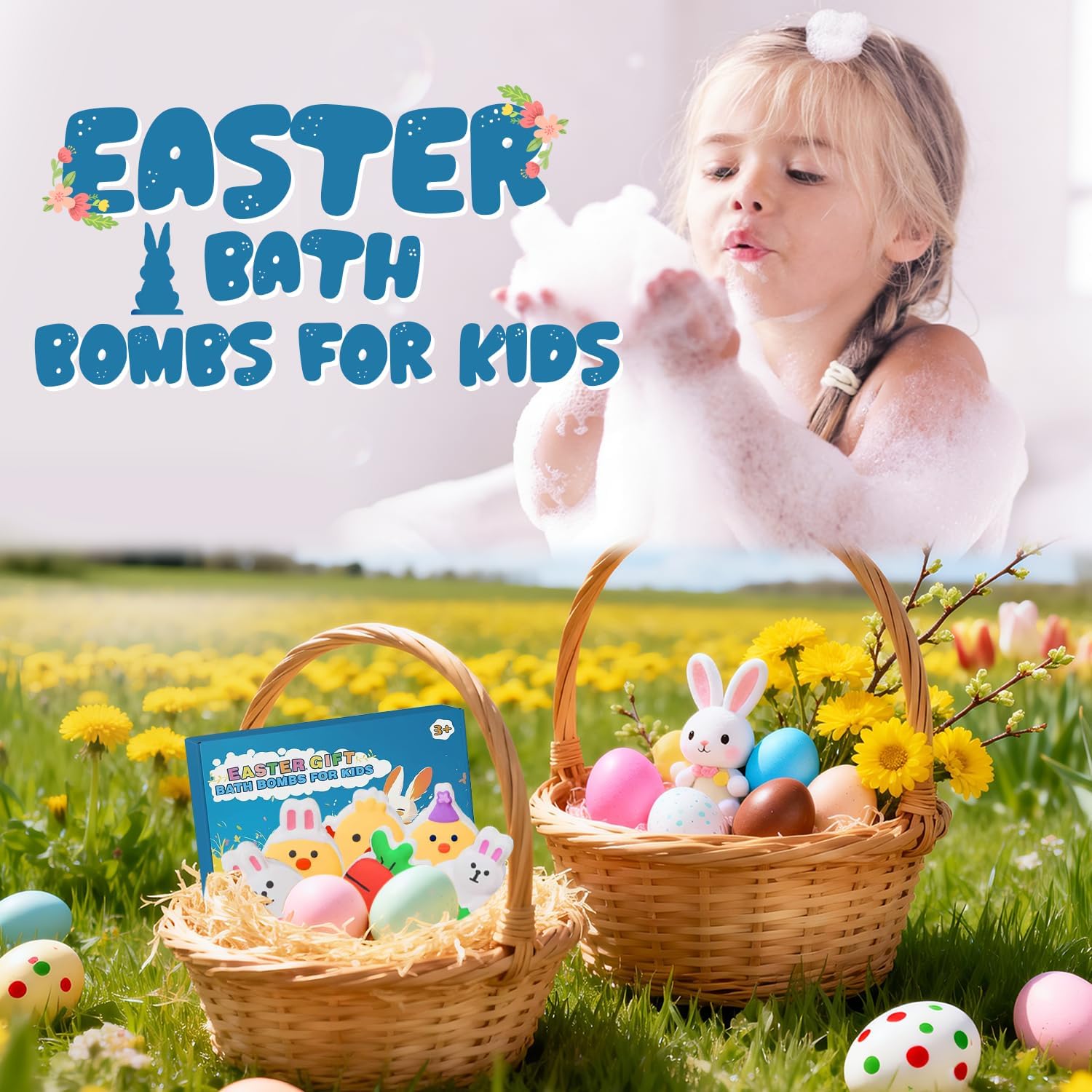 Easter Bath Bombs for Kids, Teen Easter Basket Stuffers, 6 Pack Boys & Girls -Easter Bunny, Chicken & Egg Shapes -Handmade Gentle, SafeFizz Balls-Great Easter Party Favors