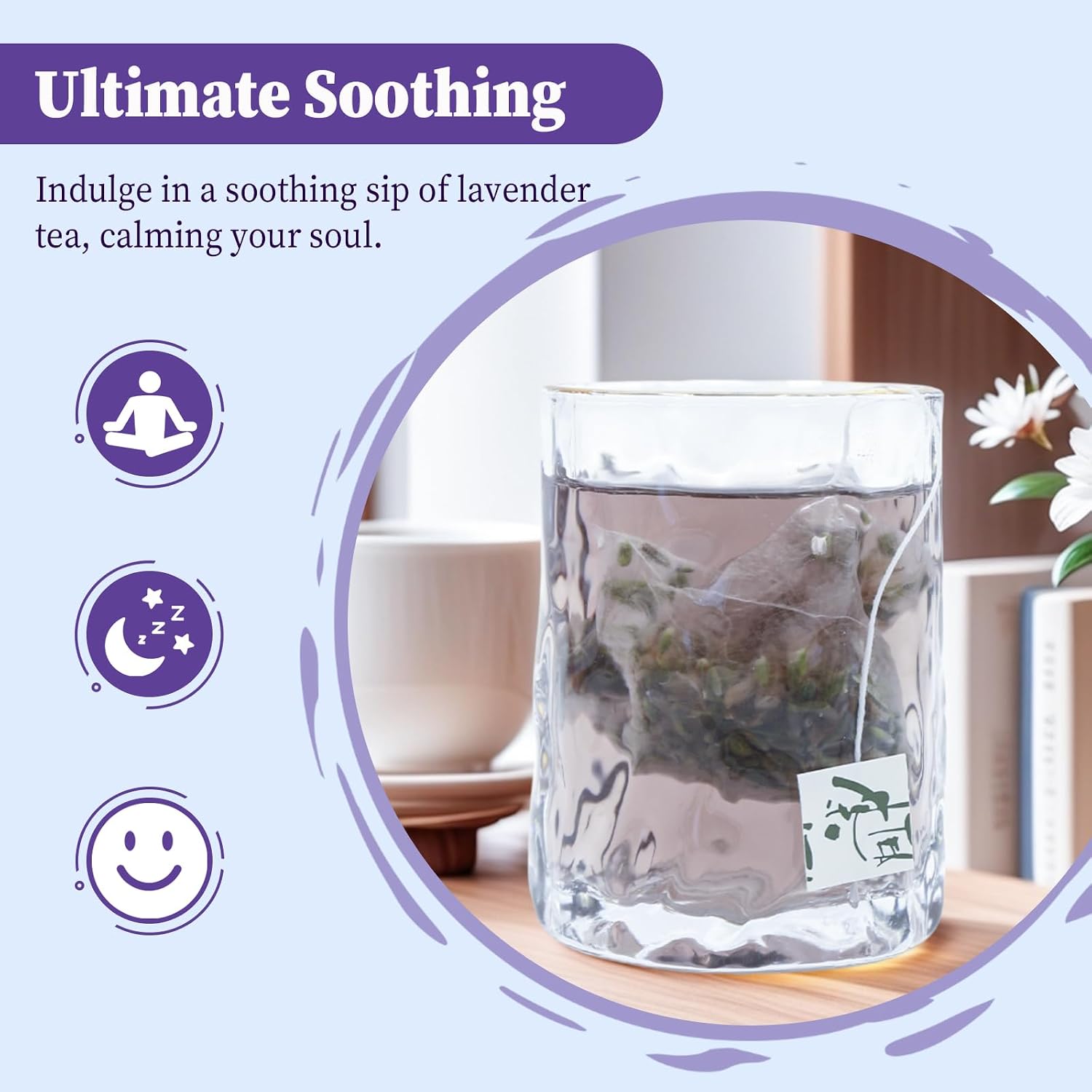 FullChea - Lavender Tea Bags, 50 Teabags - Pure Lavender Flowers for Relaxation - Caffeine-Free Floral Tea for Sleep & Wellness
