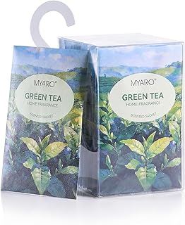 MYARO Hanging Sachets Air Freshener for Home: 12 Packs Clean & Fresh Hanging Scented Sachet Bags for Closet, Clothes, Lingerie Drawer, Car, Bedroom, Laundry Fragrance Gift for New House (Green Tea)