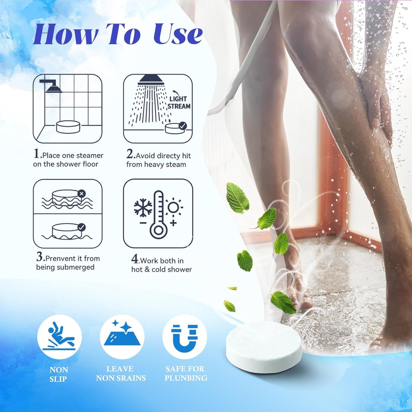Shower Steamers Aromatherapy 8 Pack, Menthol & Eucalyptus Shower Bombs with Natural Essential Oils, Quick Relief Nasal Congestion, Relaxation & Self Care Gifts for Women & Men