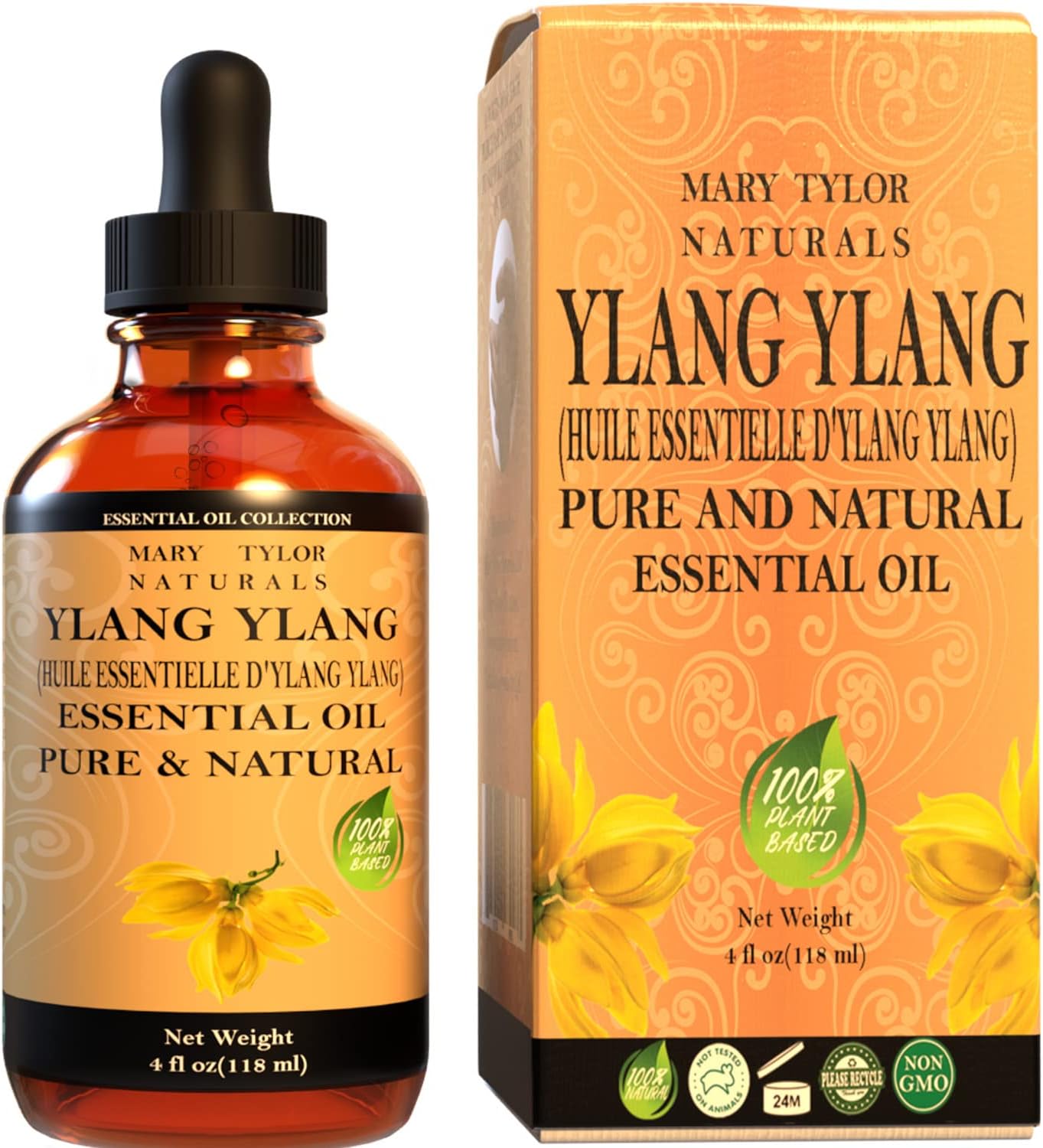 Ylang Ylang Essential Oil (4 oz), Premium Therapeutic Grade, 100% Pure and Natural, Perfect for Aromatherapy and Much More by Mary Tylor Naturals