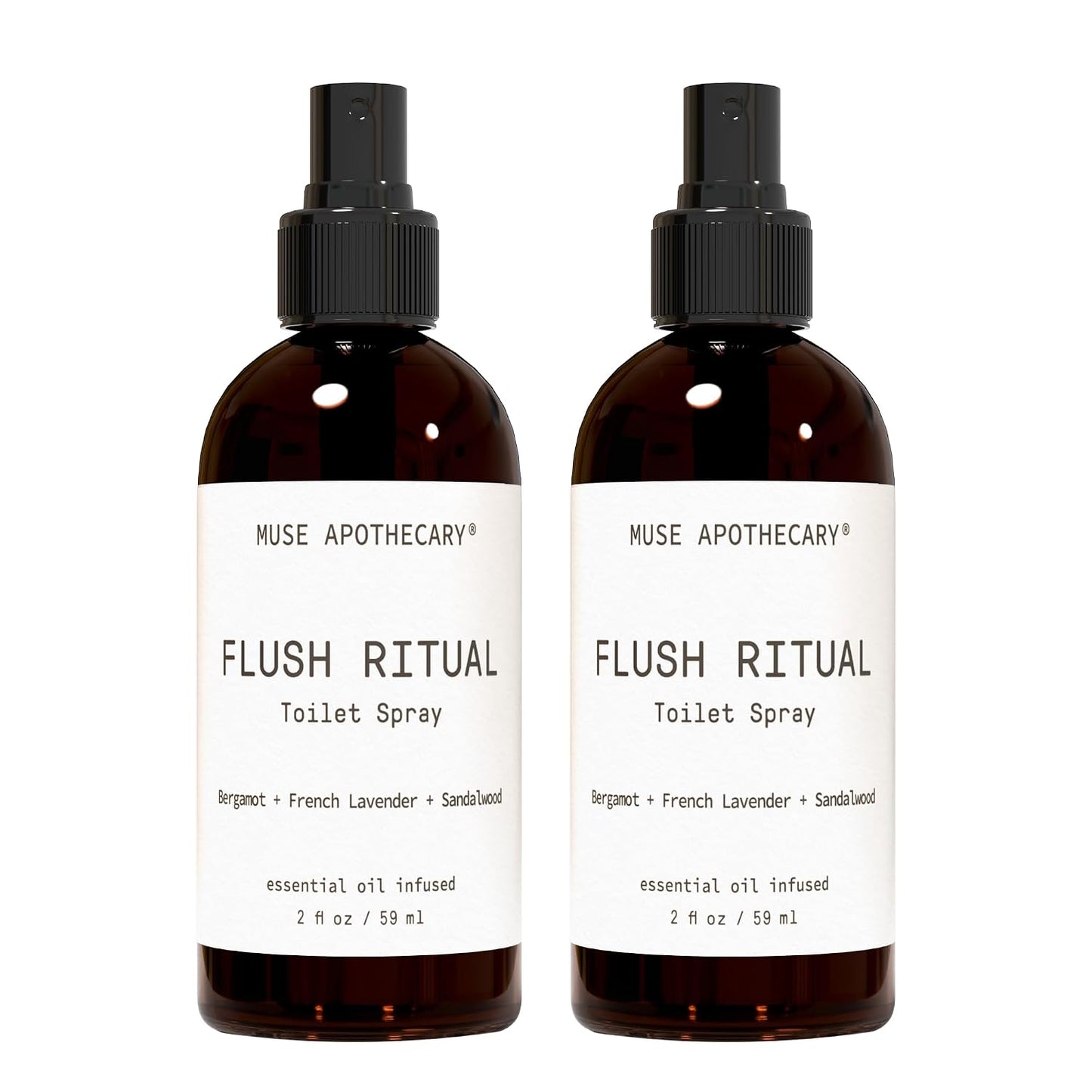 Muse Apothecary Flush Ritual - Aromatic & Refreshing Toilet Spray, Use Before You Go, 2 oz, Infused with Natural Essential Oils - Bergamot + French Lavender + Sandalwood, 2 Pack