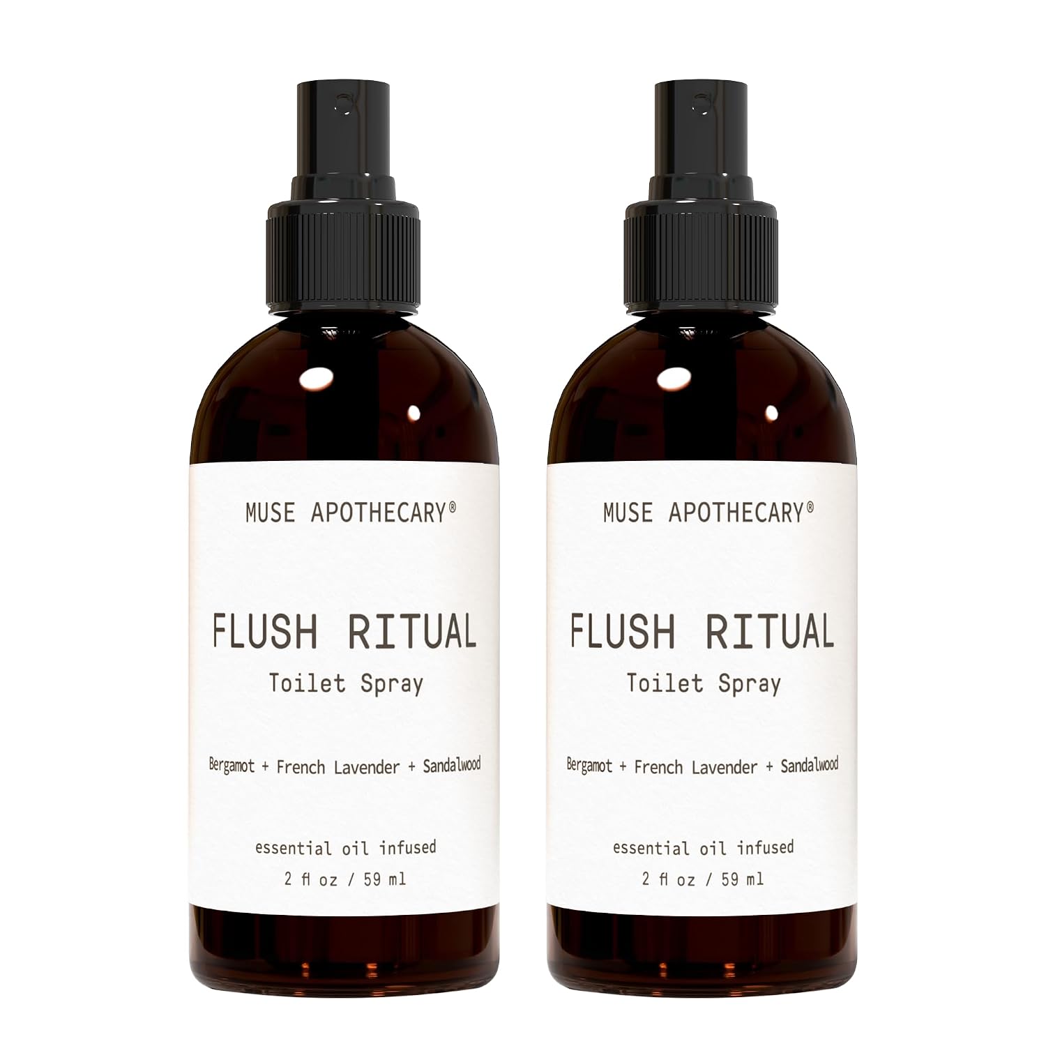 Muse Apothecary Flush Ritual - Aromatic & Refreshing Toilet Spray, Use Before You Go, 2 oz, Infused with Natural Essential Oils - Bergamot + French Lavender + Sandalwood, 2 Pack