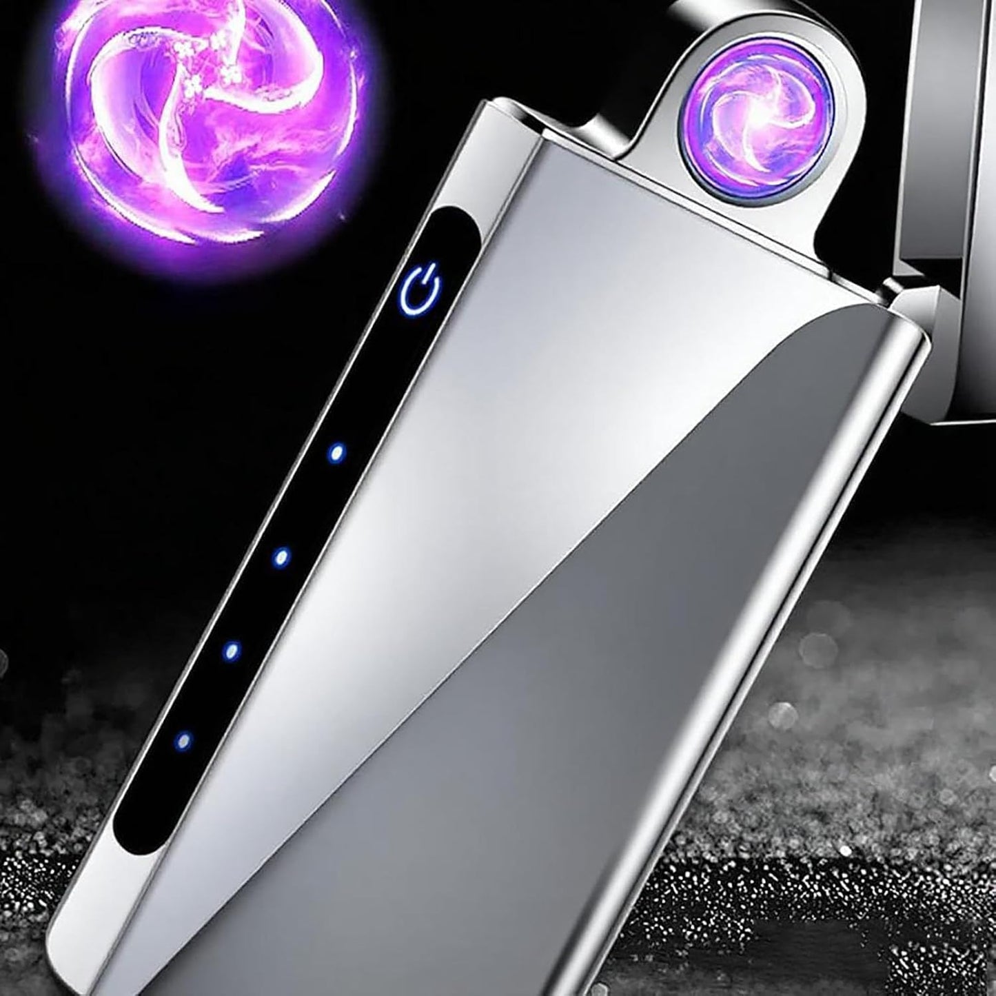 Spinning Arc Plasma Lighter - USB Rechargeable Electric Lighter with LED Display, Pocket- Size Design for Camping, Candles, Outdoor (Silver)