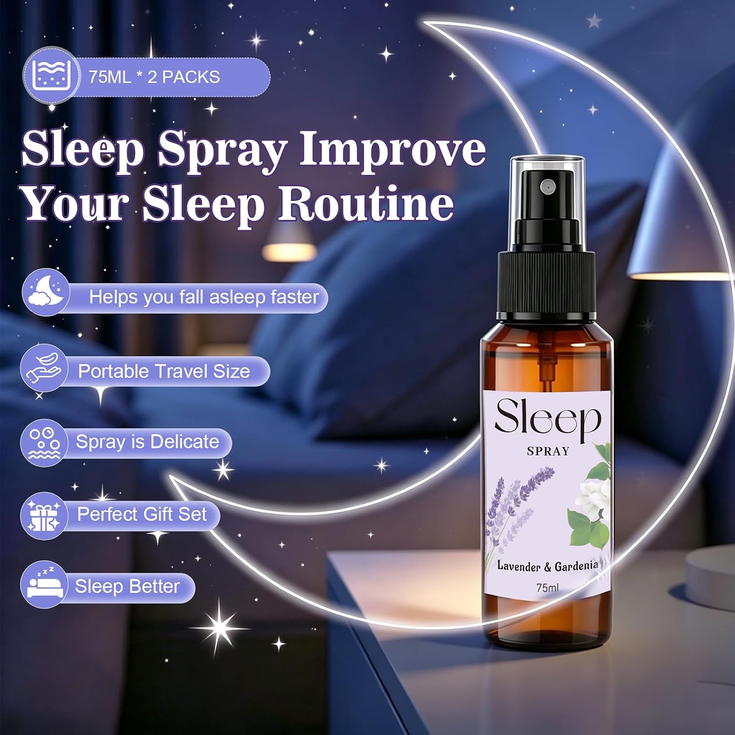 STRN Room Spray with Lavender Essential Oil for Sleep, Sleep Spray, Pillow Spray, 2 Scents - Lavender & Gardenia, Sage, Sweet Dream Fragrance Mist, 75 ML x 2 Bottles