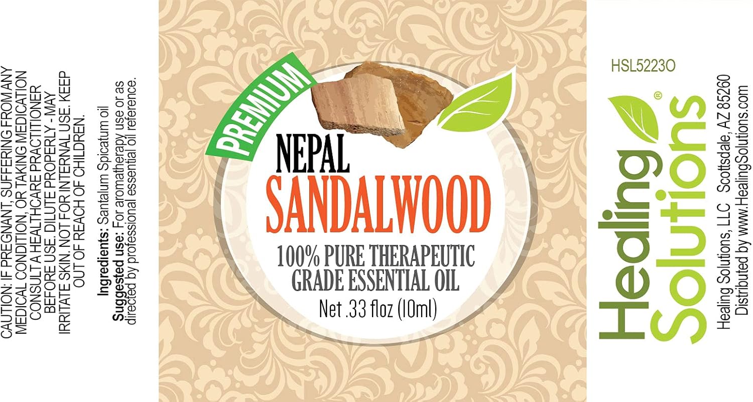 Healing Solutions 10ml Sandalwood Essential Oil for Diffuser and Aromatherapy (0.33 fl oz)