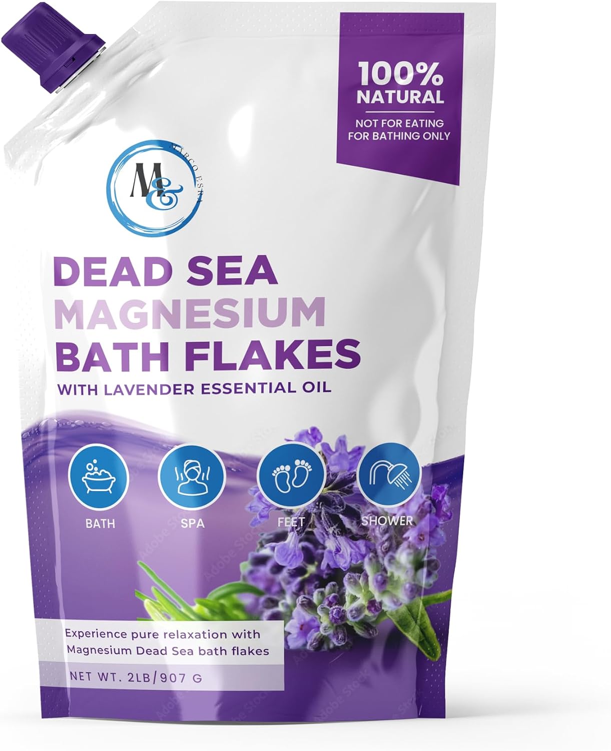 Dead Sea Magnesium Flakes Bath Salts - Superior Alternative to Epsom Salt - Premium Mineral Supplements for Muscle Relief, Aches - Sourced Natural Salts, Relaxing Bath Foot Soak (2 lb) (Lavender)