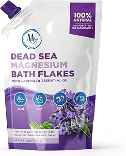Dead Sea Magnesium Flakes Bath Salts - Superior Alternative to Epsom Salt - Premium Mineral Supplements for Muscle Relief, Aches - Sourced Natural Salts, Relaxing Bath Foot Soak (2 lb) (Lavender)