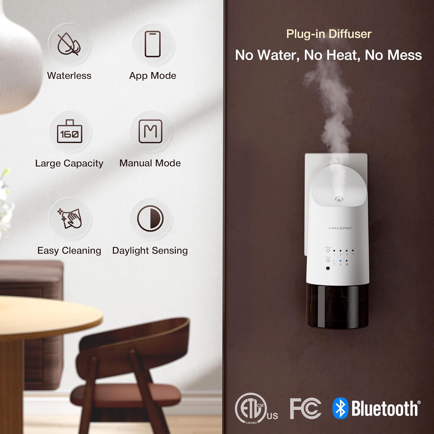 Airversa Smart Waterless Diffuser Plug in Wall for Essential Oils, 160mL, App Control Scent Diffuser with Buttons, Up to 800 sq ft, Oil Diffuser for Home, Room, Spa, Office, Studio, ANP Black