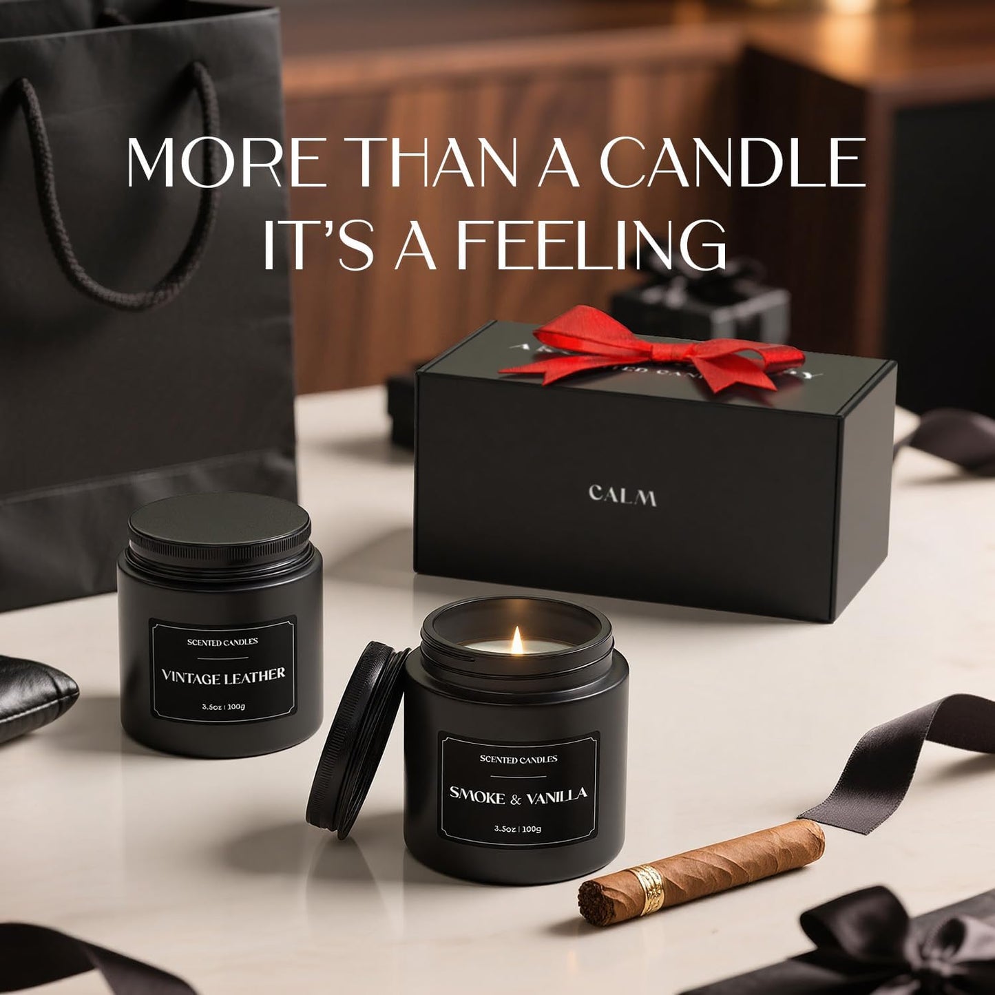NORVENCE Scented Candles for Men, Scented Candles Gift Set, Stress Relief Candles for Home, Premium Soy Candle Set, Candles for Men and Women (Black, 7 oz)