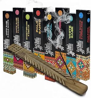 Tribal Soul Premium Incense Smudge Sticks - Assorted Gift Set Includes 8 Fragrances (15g. Each) Wooden Incense Burner Included
