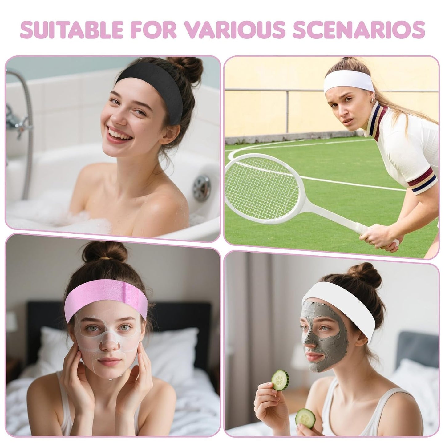 30Pcs Disposable Spa Facial Headbands, Non-Woven Stretch Disposable Headbands Soft SkinCare Facials Headwraps for Women Facial Washing Shower Sport Esthetician Adjustable Spa Headband