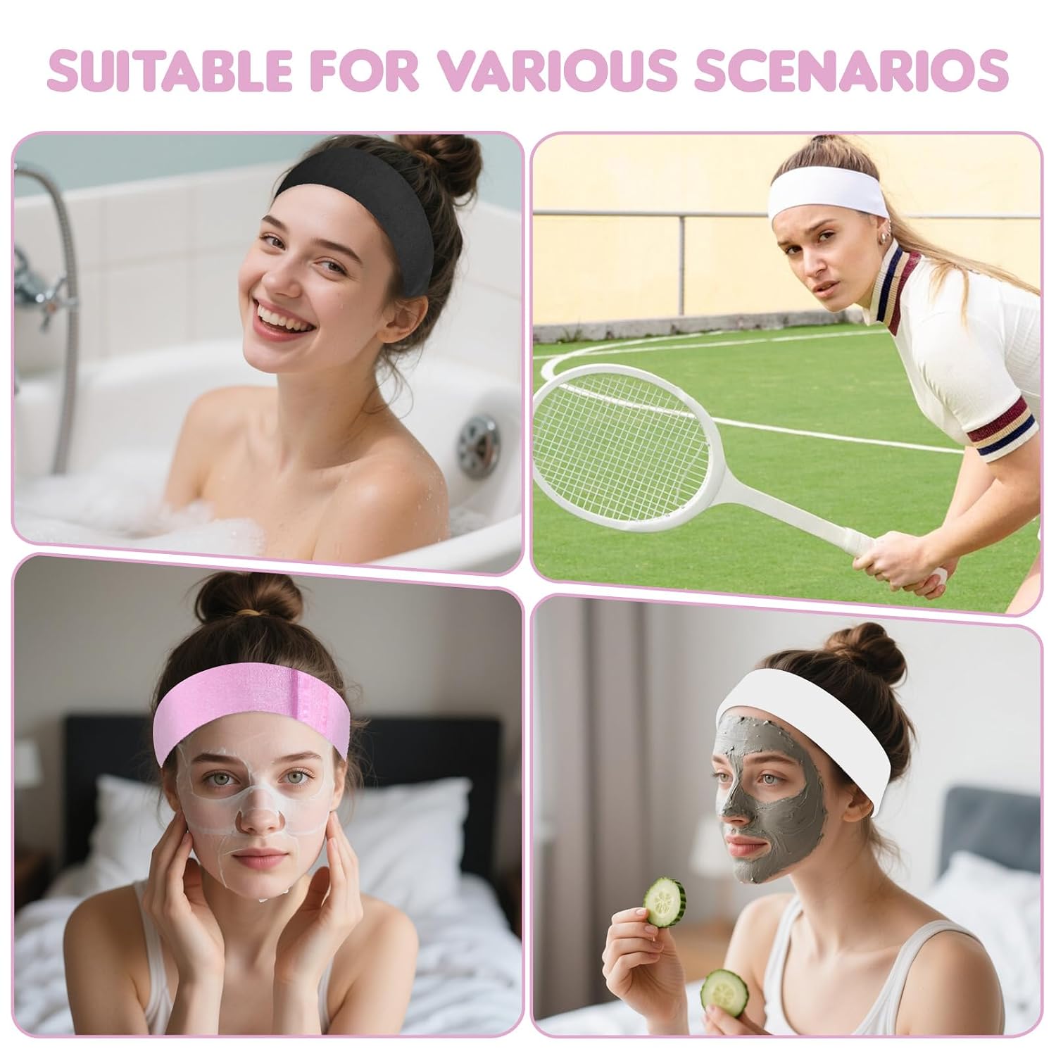 30Pcs Disposable Spa Facial Headbands, Non-Woven Stretch Disposable Headbands Soft SkinCare Facials Headwraps for Women Facial Washing Shower Sport Esthetician Adjustable Spa Headband