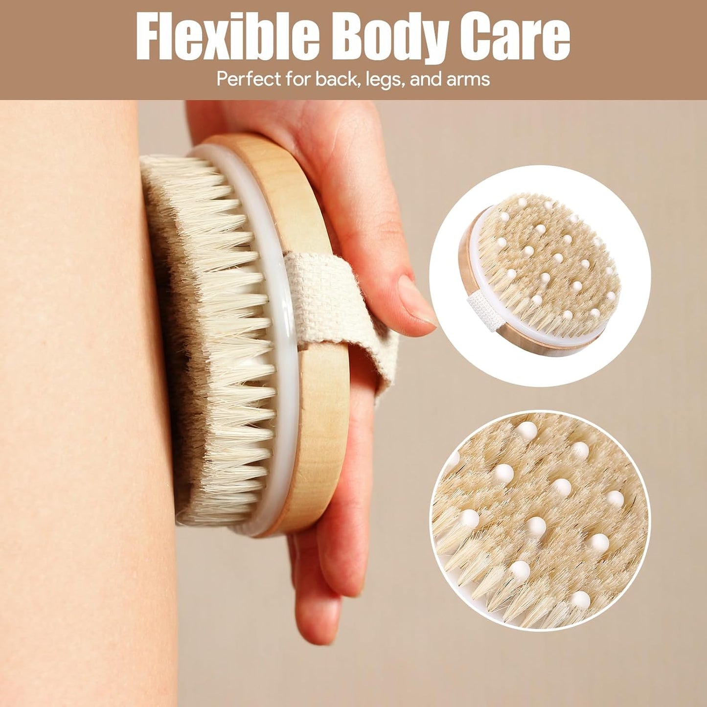 4PCS Dry Brushing Body Brush Set, Bamboo Dry Brush for Exfoliating Body Face, Boar Bristle Face Cleansing Shower Back Scrubber Brushes