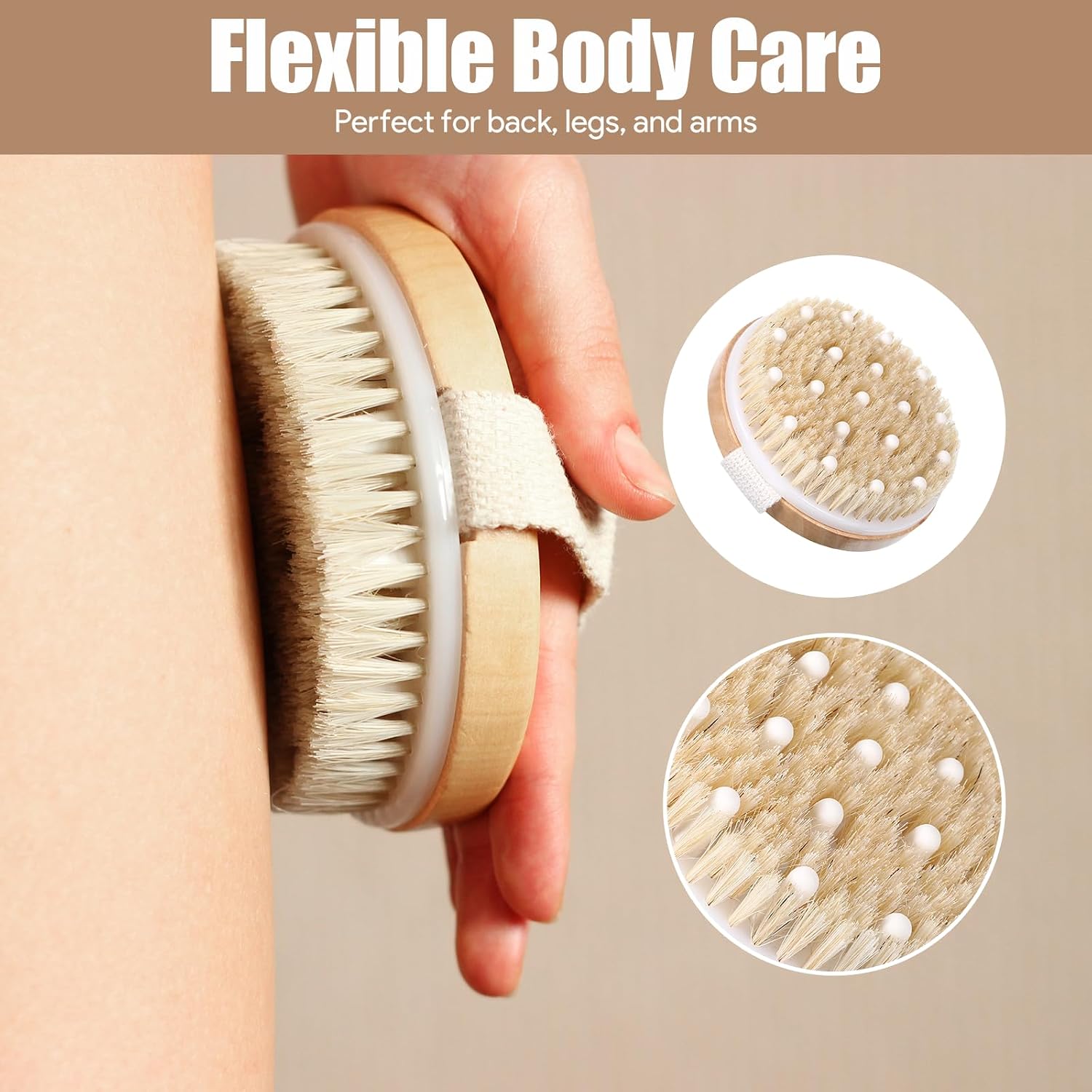 4PCS Dry Brushing Body Brush Set, Bamboo Dry Brush for Exfoliating Body Face, Boar Bristle Face Cleansing Shower Back Scrubber Brushes