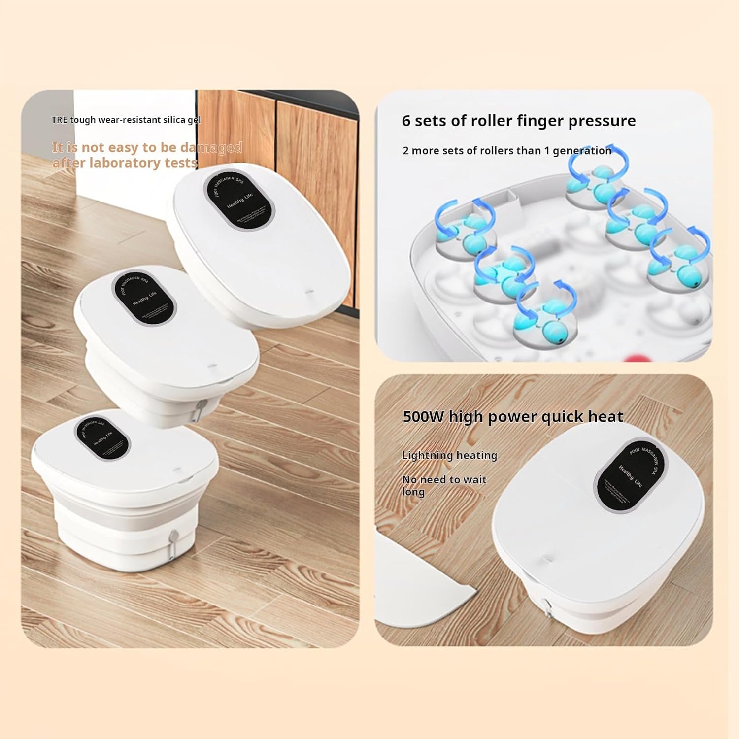 Collapsible Foot Spa with Thermostatic Heating Bubbles Red Light Therapy, Foot Bath Massager with 4 Acupressure 8 Rollers Massage Timer Control,Luxury Foldable Foot Bath for Relaxation Str