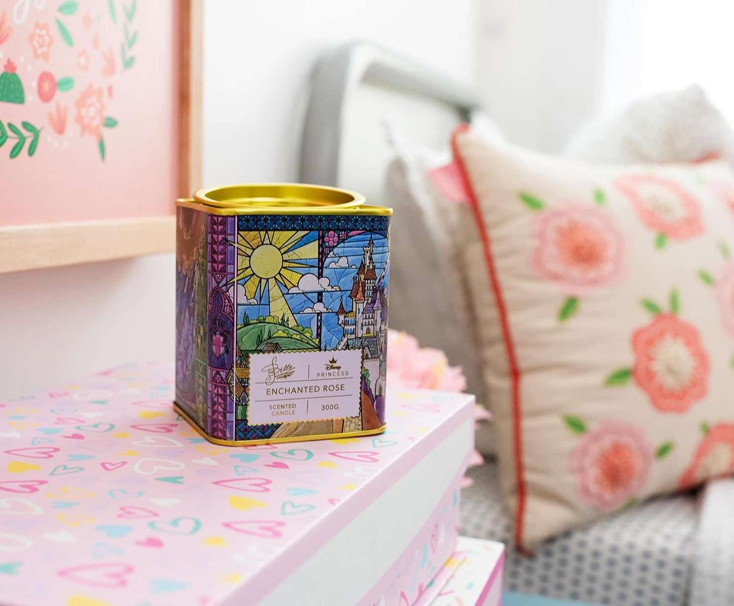 Disney Princess Home Collection Belle 11-Ounce Scented Tea Tin Candle with Enchanted Rose Fragrance | 28-Hour Burn Time | Home Decor Housewarming Essentials, Cute Gifts and Collectibles