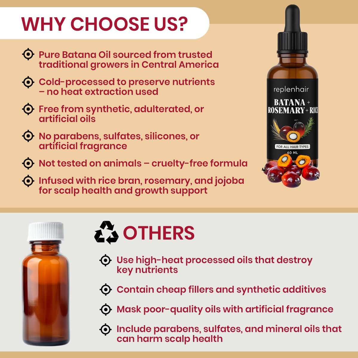 Batana Oil for Hair Growth Oil with Rosemary Castor, 100% Pure, Organic, Cold-Pressed, Unrefined Batana from Honduras by Dr. Sebi - Natural, Vegan, for Strong Roots and Thick Hair, 8oz