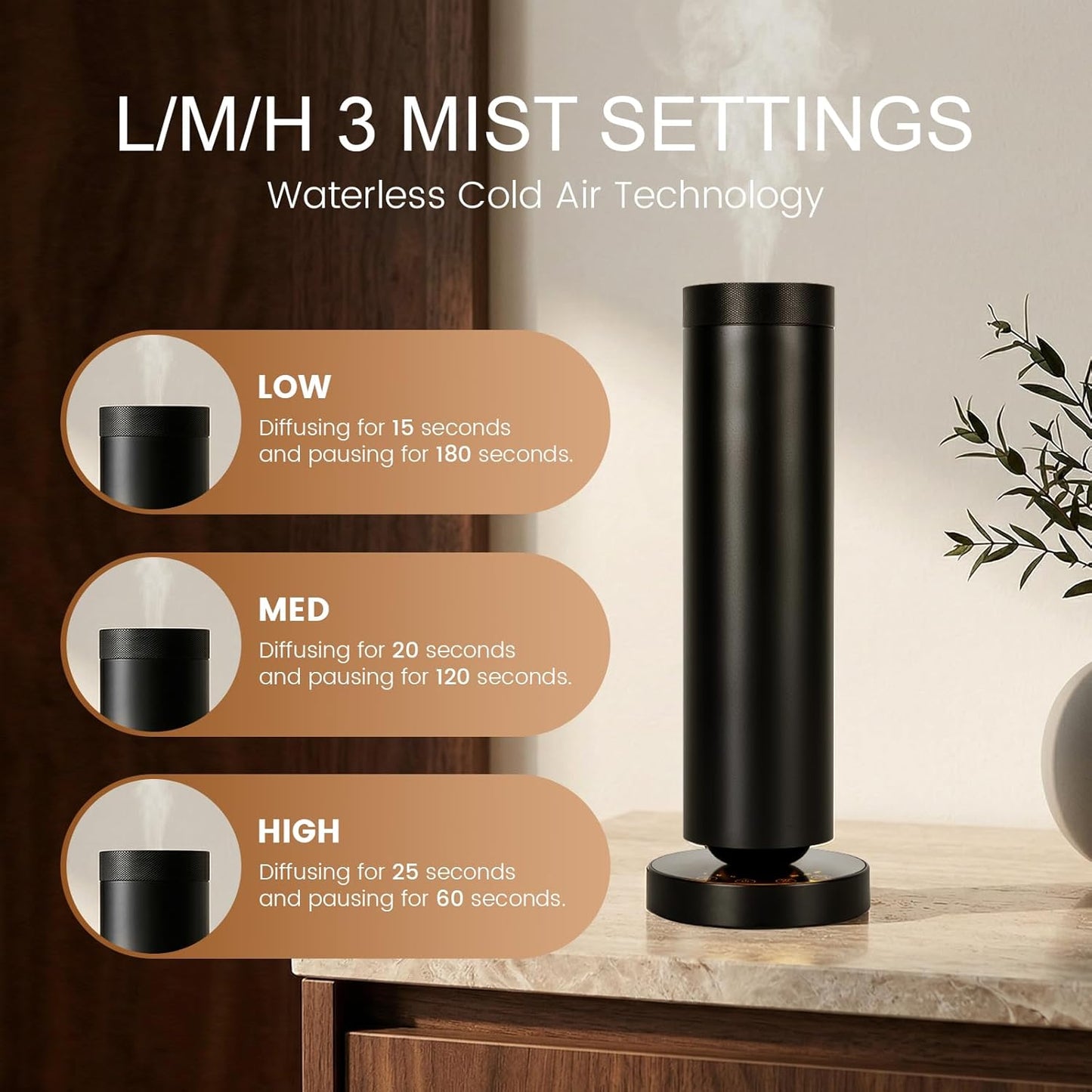 Cold Air Waterless Diffuser, Hotel Collection Diffuser, Waterless Essential Oil Diffuser for Homes, Offices, Covers 1000 Sq Ft, Remote Control (Fragrance Not Included)