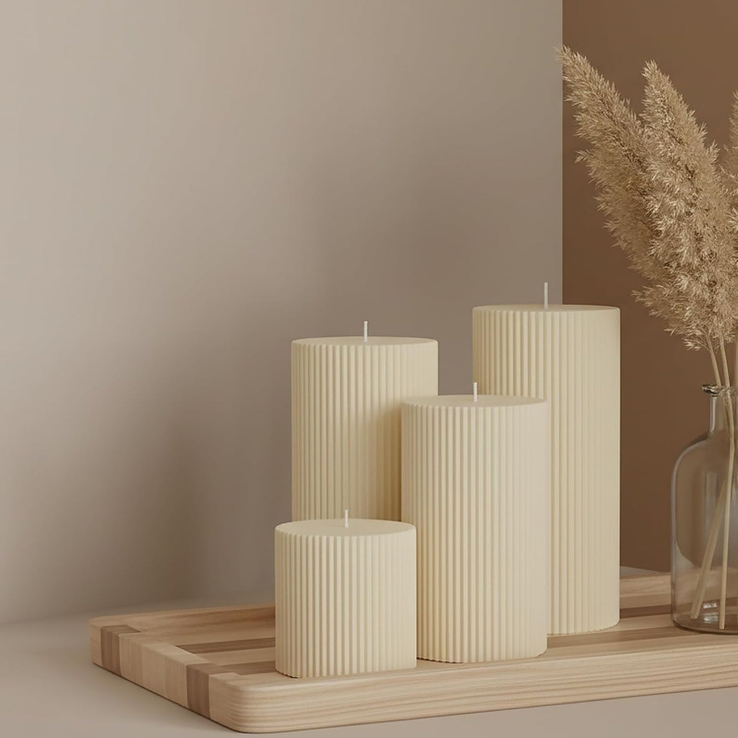 Pillar Candles Set of 4, Large Soy Wax Scented Pillar Candles Modern Home Decor for Bathroom Living Room, Ideal as Wedding, Parties, Spas, Dinner, Home Decoration, Church (Cream)