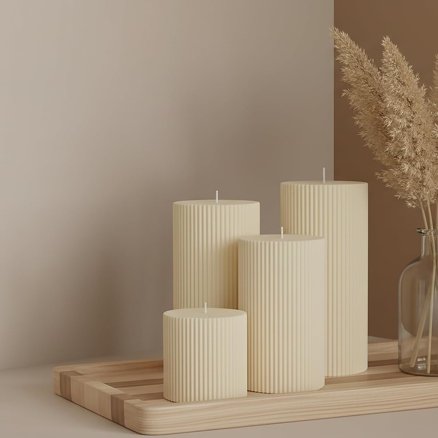 Pillar Candles Set of 4, Large Soy Wax Scented Pillar Candles Modern Home Decor for Bathroom Living Room, Ideal as Wedding, Parties, Spas, Dinner, Home Decoration, Church (Cream)