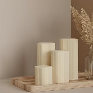 Pillar Candles Set of 4, Large Soy Wax Scented Pillar Candles Modern Home Decor for Bathroom Living Room, Ideal as Wedding, Parties, Spas, Dinner, Home Decoration, Church (Cream)
